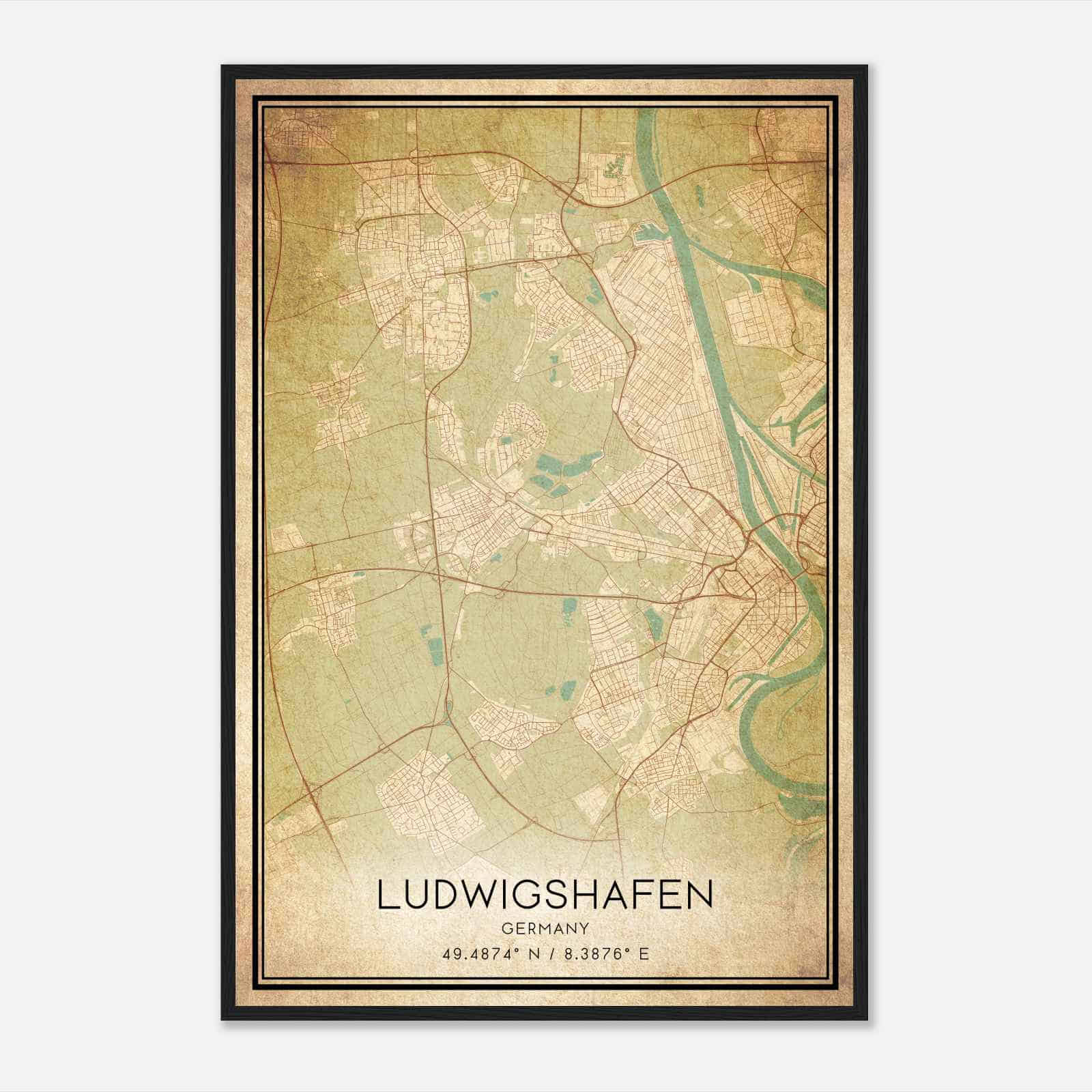 Vintage Ludwigshafen Germany Map Poster, Ludwigshafen City Road Wall Art Print