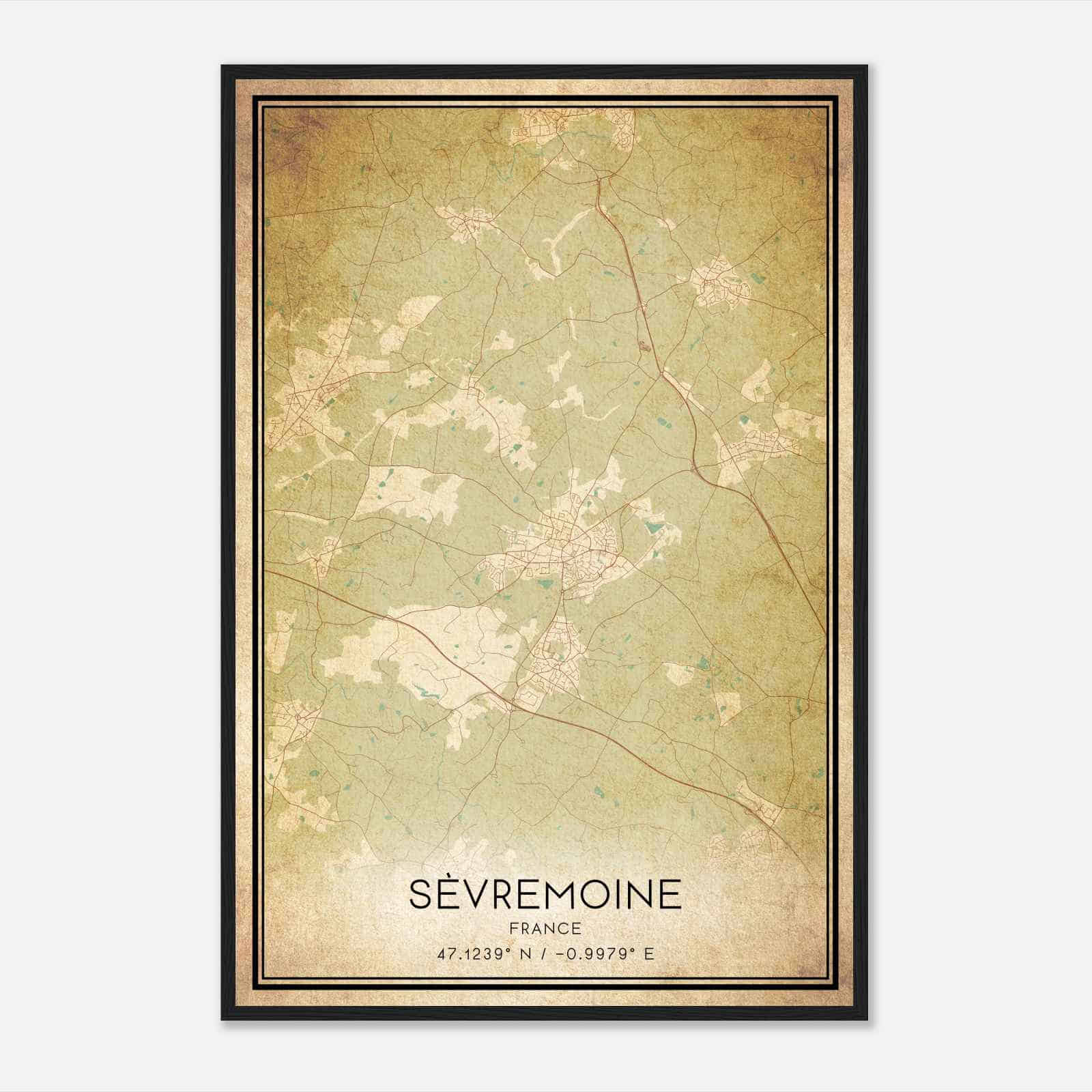 Vintage Saint-Macaire-en-Mauges France Map Poster, Saint-Macaire-en-Mauges City Road Wall Art Print