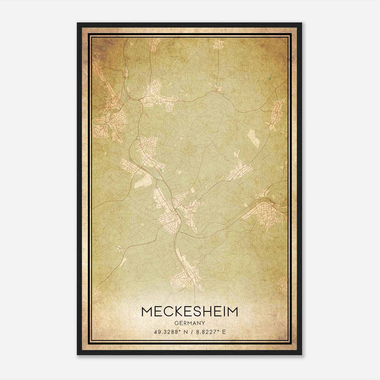 Vintage Meckesheim Germany Map Poster, Meckesheim City Road Wall Art Print