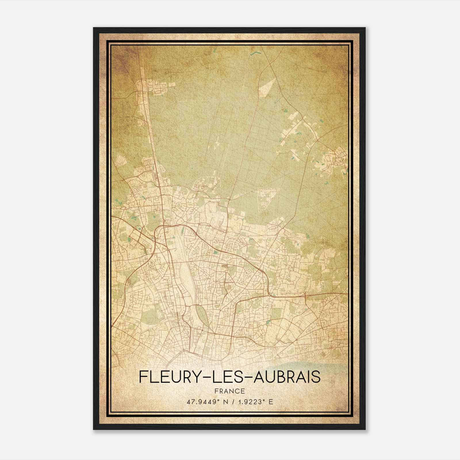 Vintage Fleury-les-Aubrais France Map Poster, Fleury-les-Aubrais City Road Wall Art Print