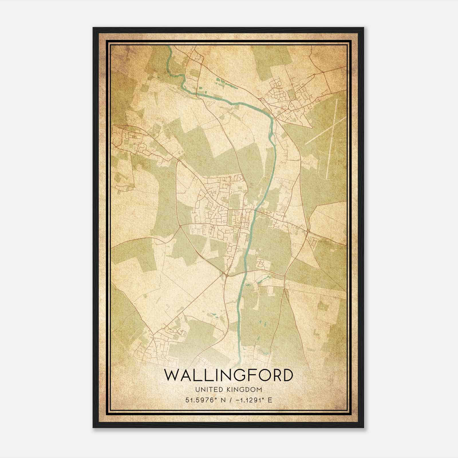 Vintage Wallingford United Kingdom Map Poster, Wallingford City Road Wall Art Print