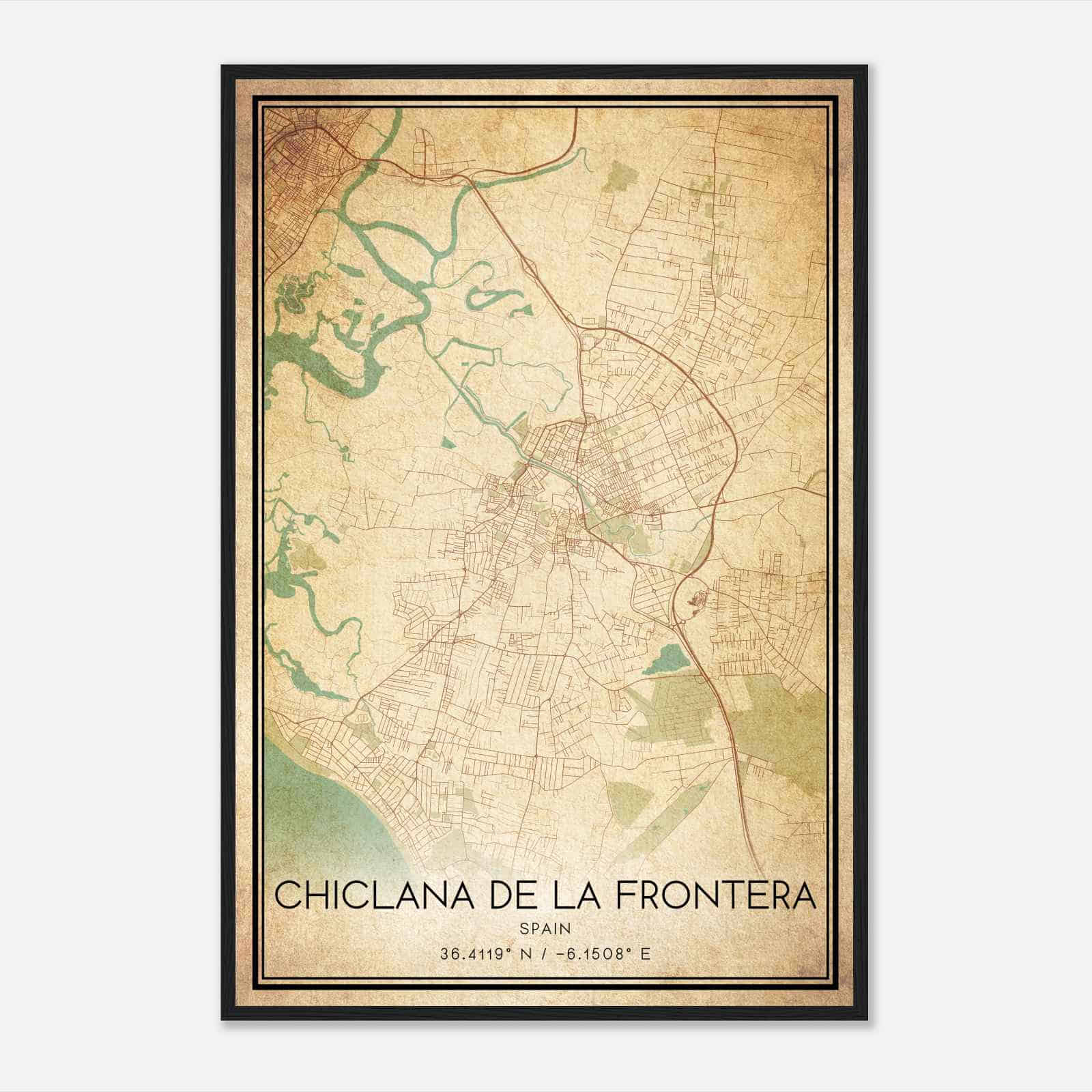 Vintage Chiclana de la Frontera Spain Map Poster, Chiclana de la Frontera City Road Wall Art Print