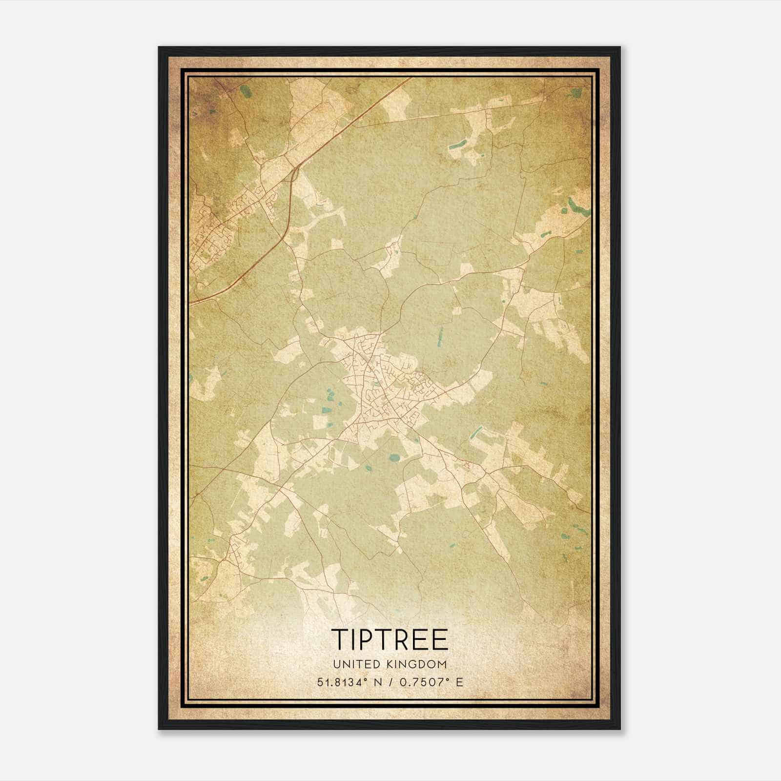 Vintage Tiptree United Kingdom Map Poster, Tiptree City Road Wall Art Print