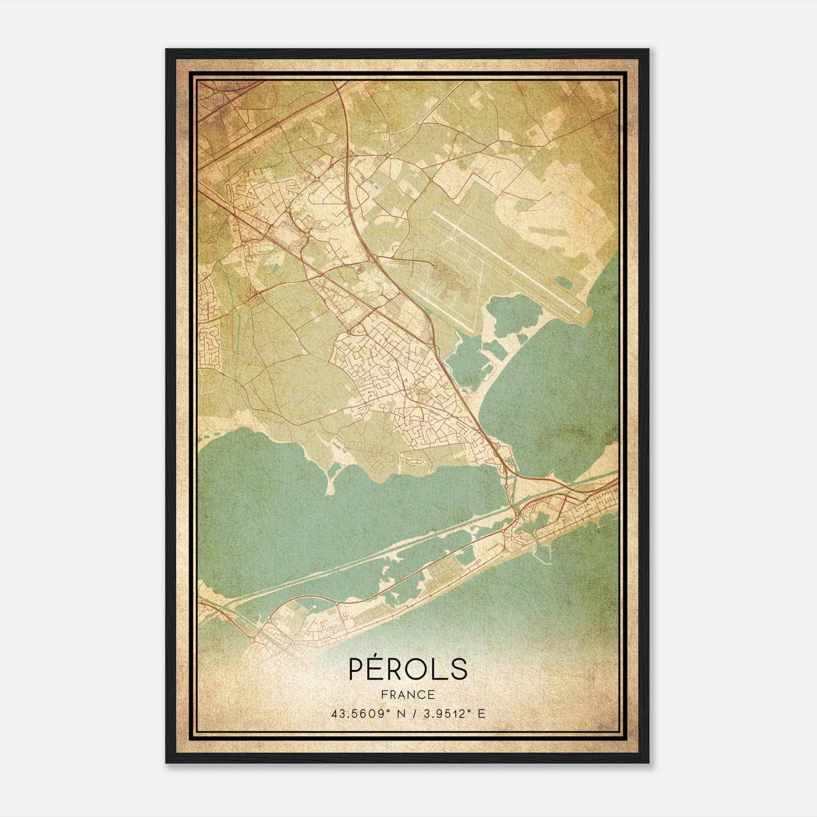 Vintage Perols France Map Poster, Perols City Road Wall Art Print