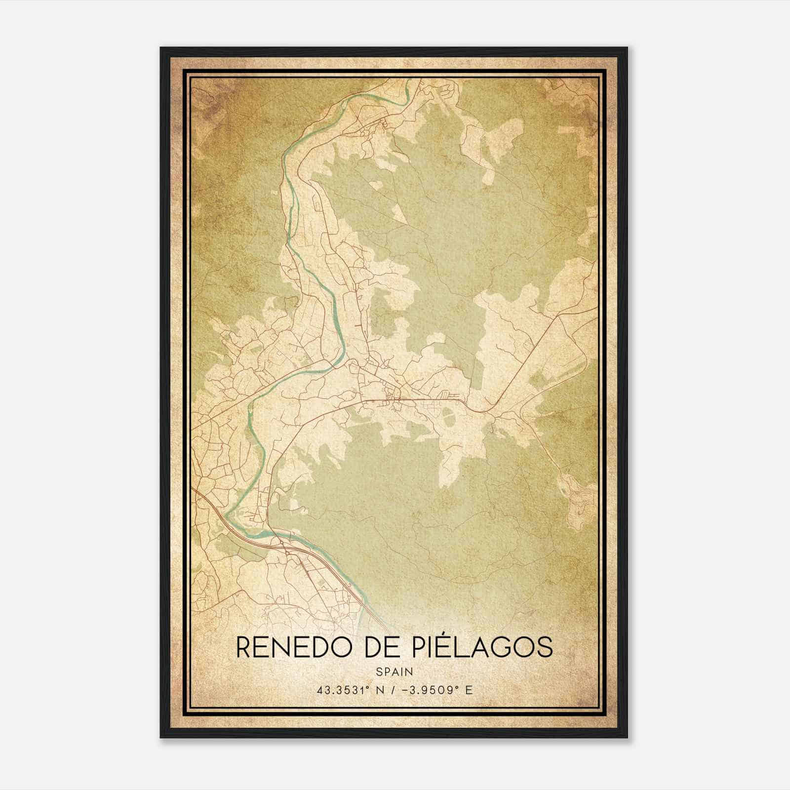 Vintage Renedo Spain Map Poster, Renedo City Road Wall Art Print Vintage Renedo Spain Map Poster, Renedo City Road Wall Art Print