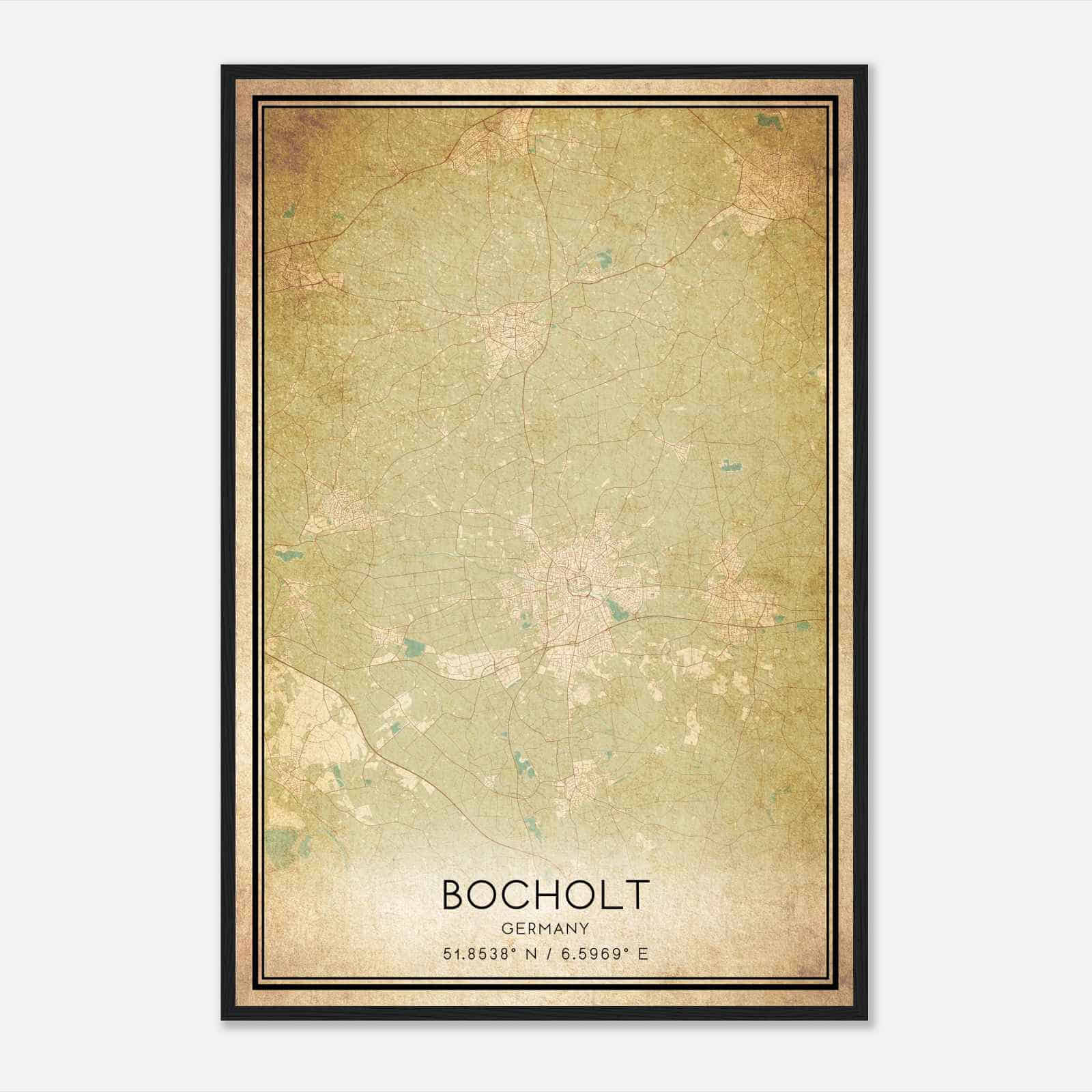 Vintage Bocholt Germany Map Poster, Bocholt City Road Wall Art Print