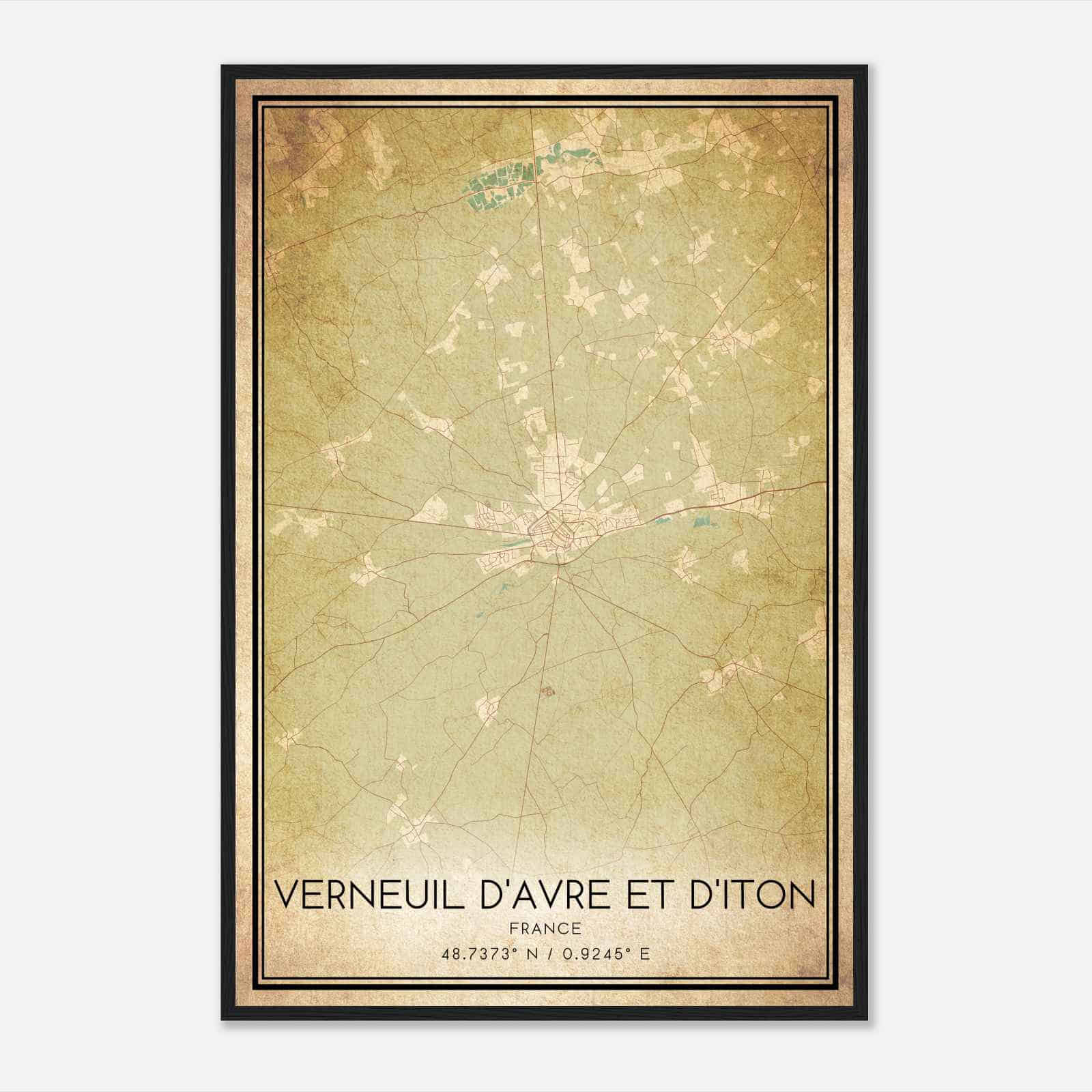 Vintage Verneuil-sur-Avre France Map Poster, Verneuil-sur-Avre City Road Wall Art Print