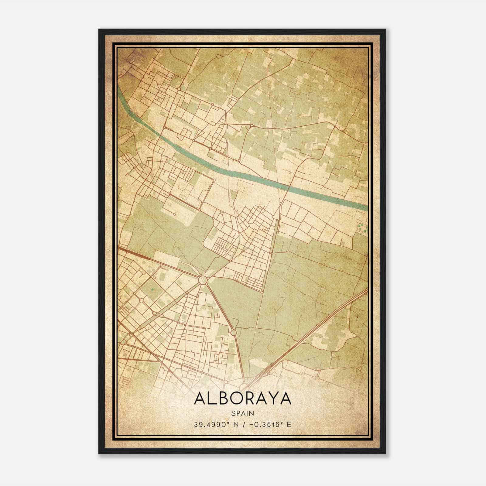 Vintage Alboraya Spain Map Poster, Alboraya City Road Wall Art Print