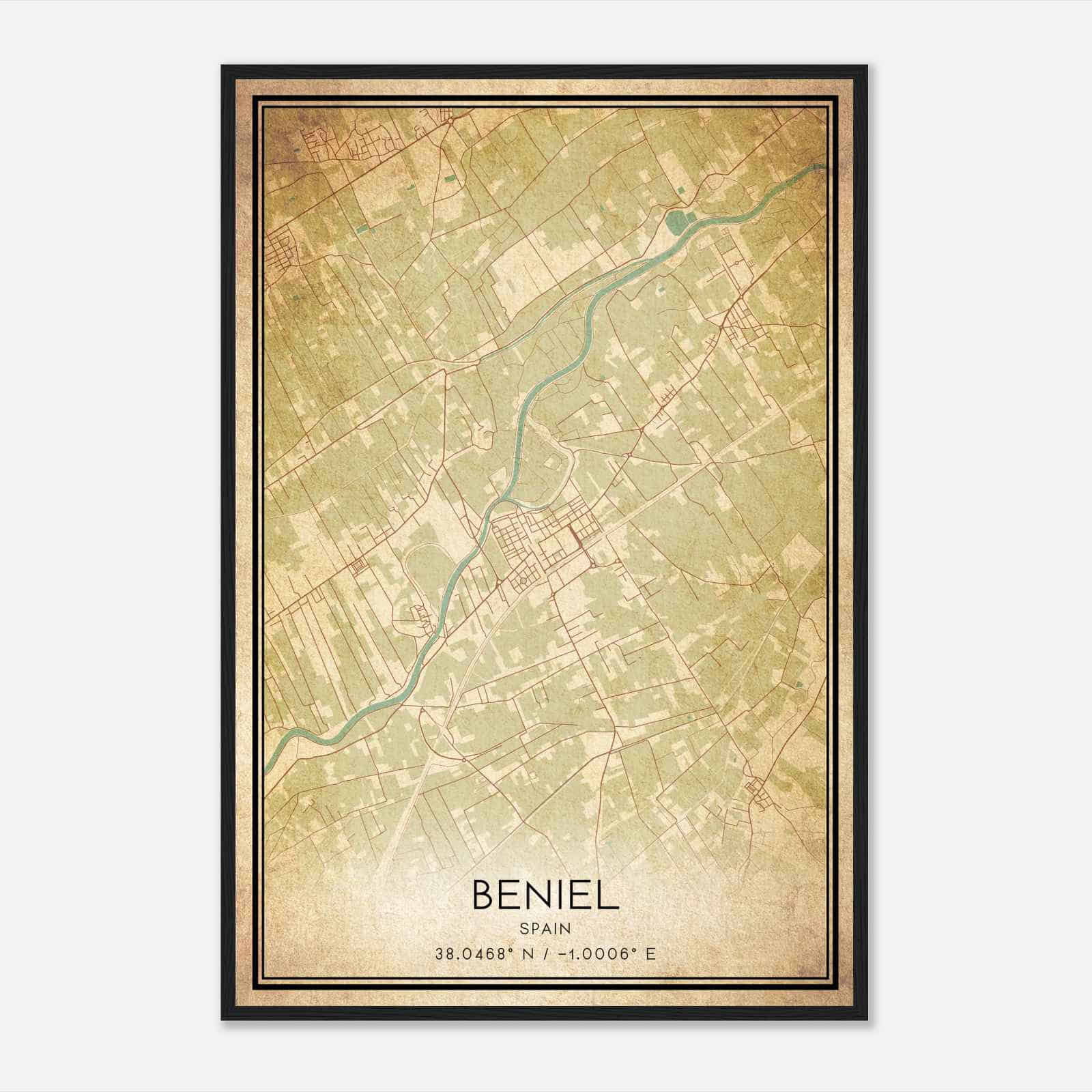 Vintage Beniel Spain Map Poster, Beniel City Road Wall Art Print