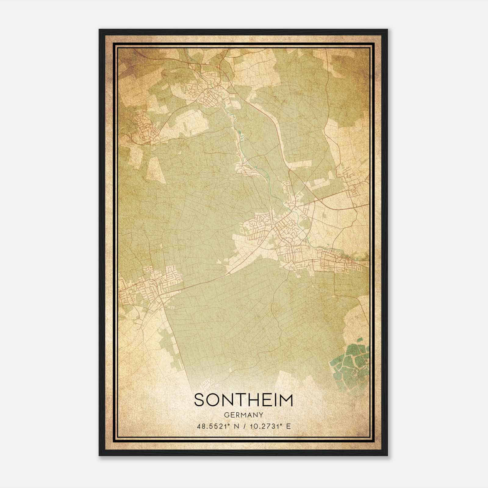 Vintage Sontheim an der Brenz Germany Map Poster, Sontheim an der Brenz City Road Wall Art Print
