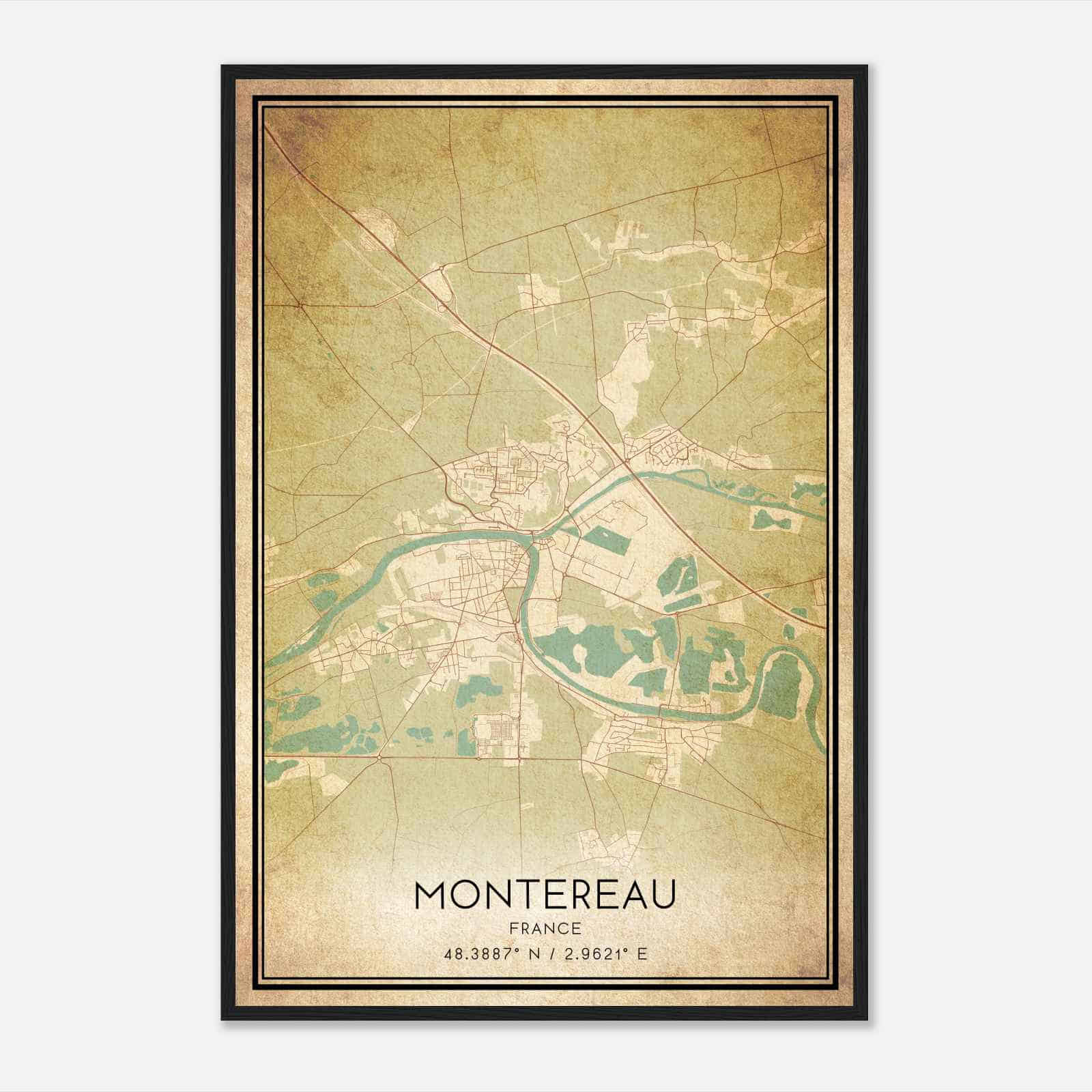 Vintage Montereau-faut-Yonne France Map Poster, Montereau-faut-Yonne City Road Wall Art Print