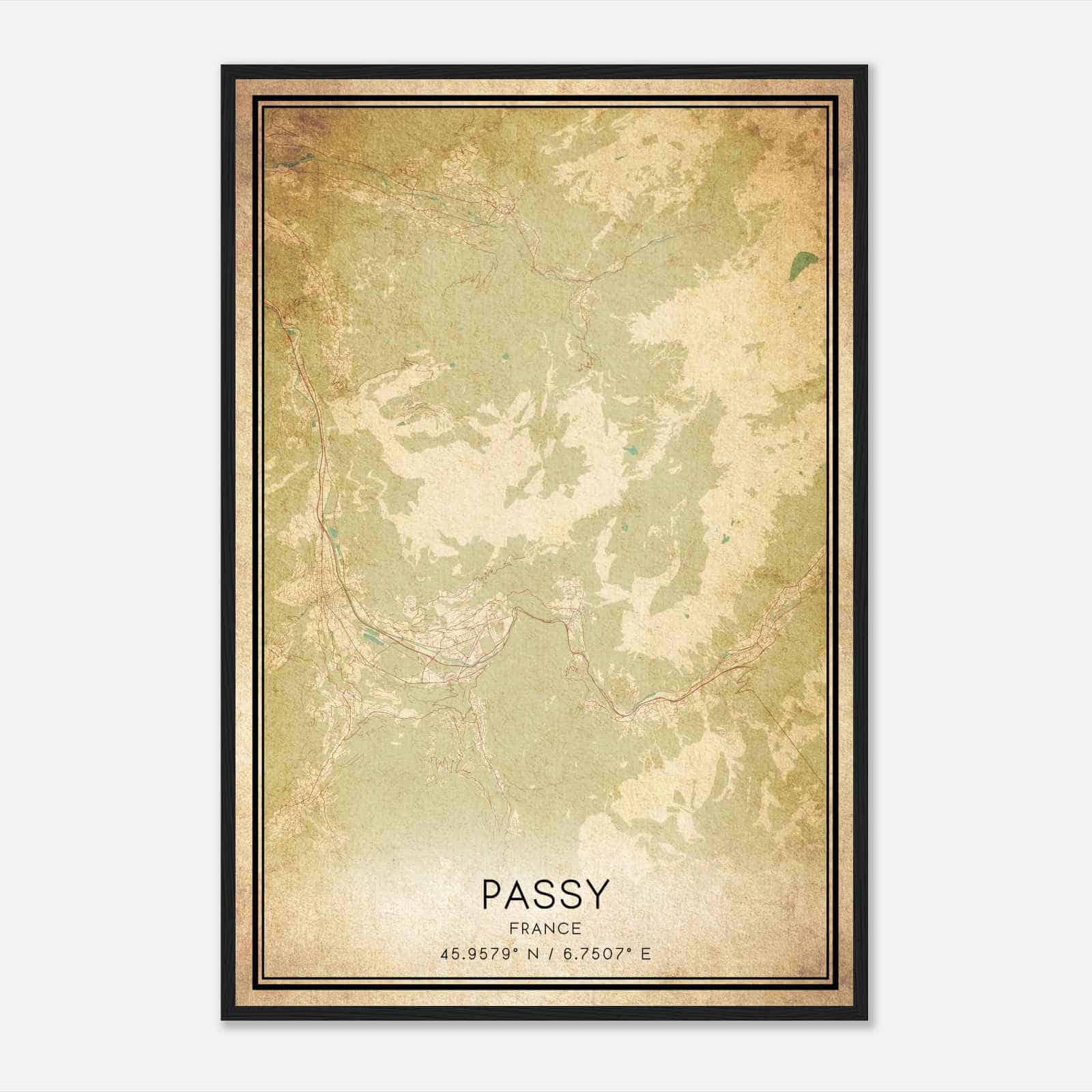 Vintage Passy France Map Poster, Passy City Road Wall Art Print