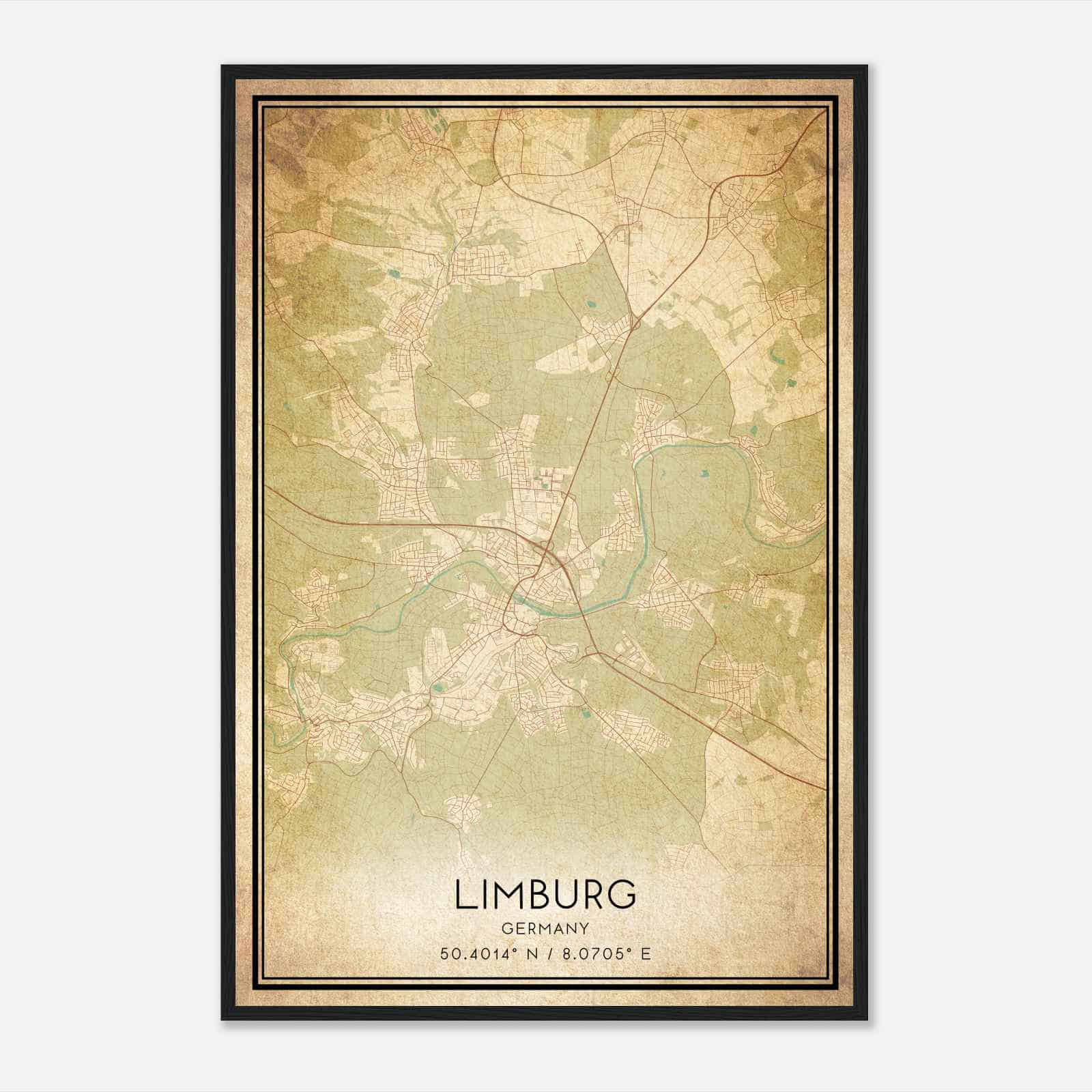 Vintage Limburg Germany Map Poster, Limburg City Road Wall Art Print