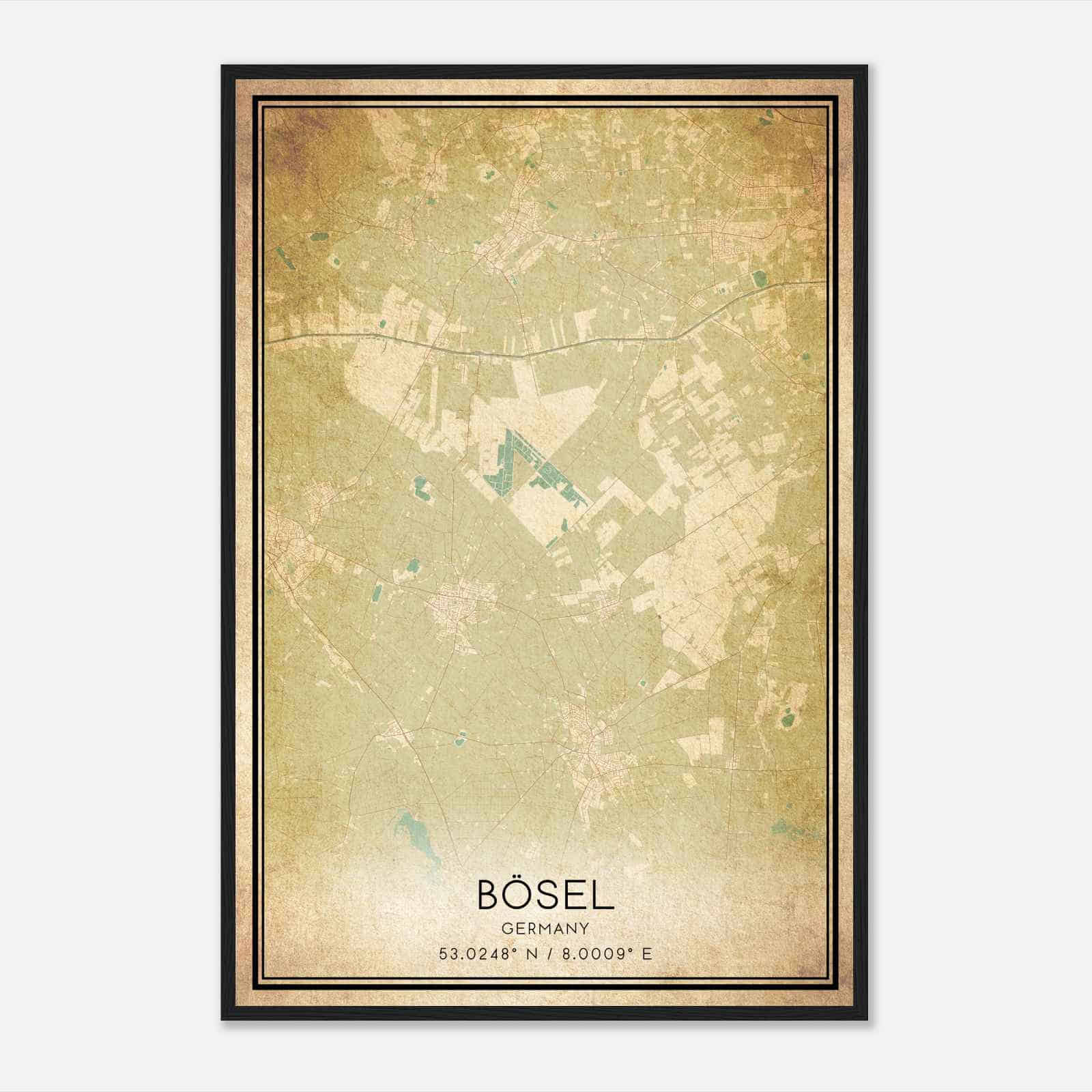 Vintage Bosel Germany Map Poster, Bosel City Road Wall Art Print