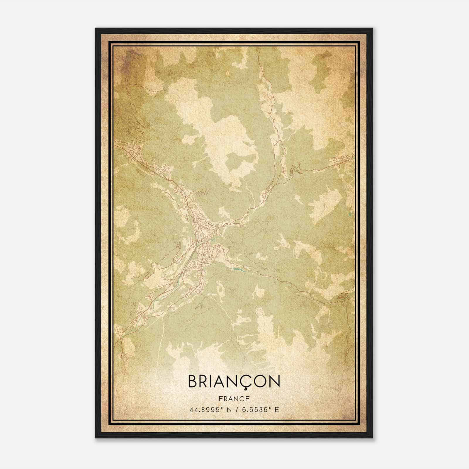 Vintage Briancon France Map Poster, Briancon City Road Wall Art Print