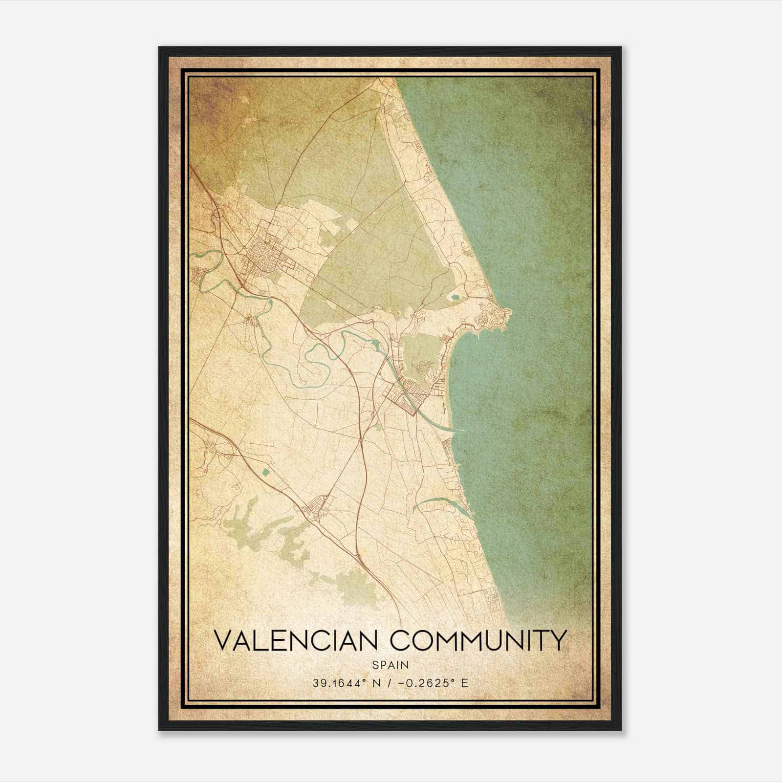 Vintage Cullera Spain Map Poster, Cullera City Road Wall Art Print