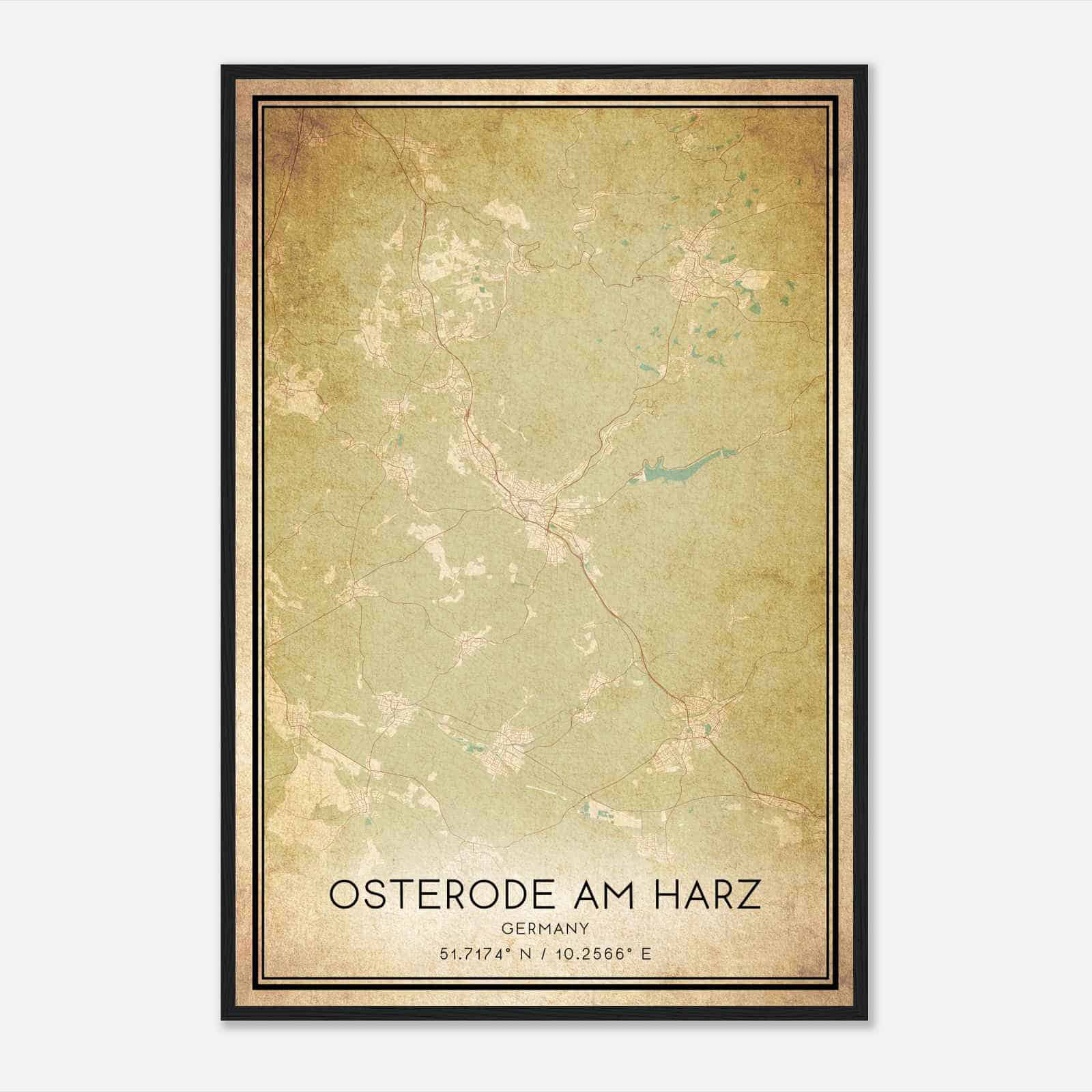 Vintage Osterode Germany Map Poster, Osterode City Road Wall Art Print