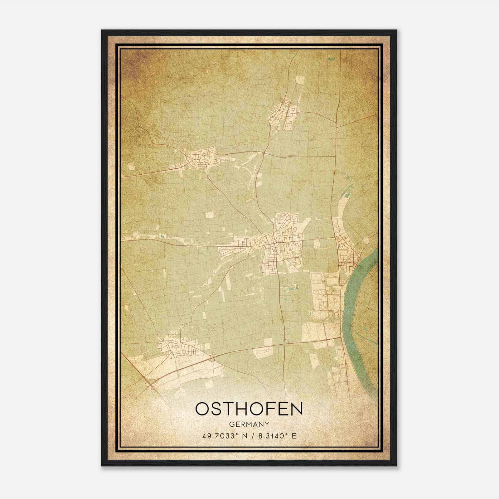 Vintage Osthofen Germany Map Poster, Osthofen City Road Wall Art Print