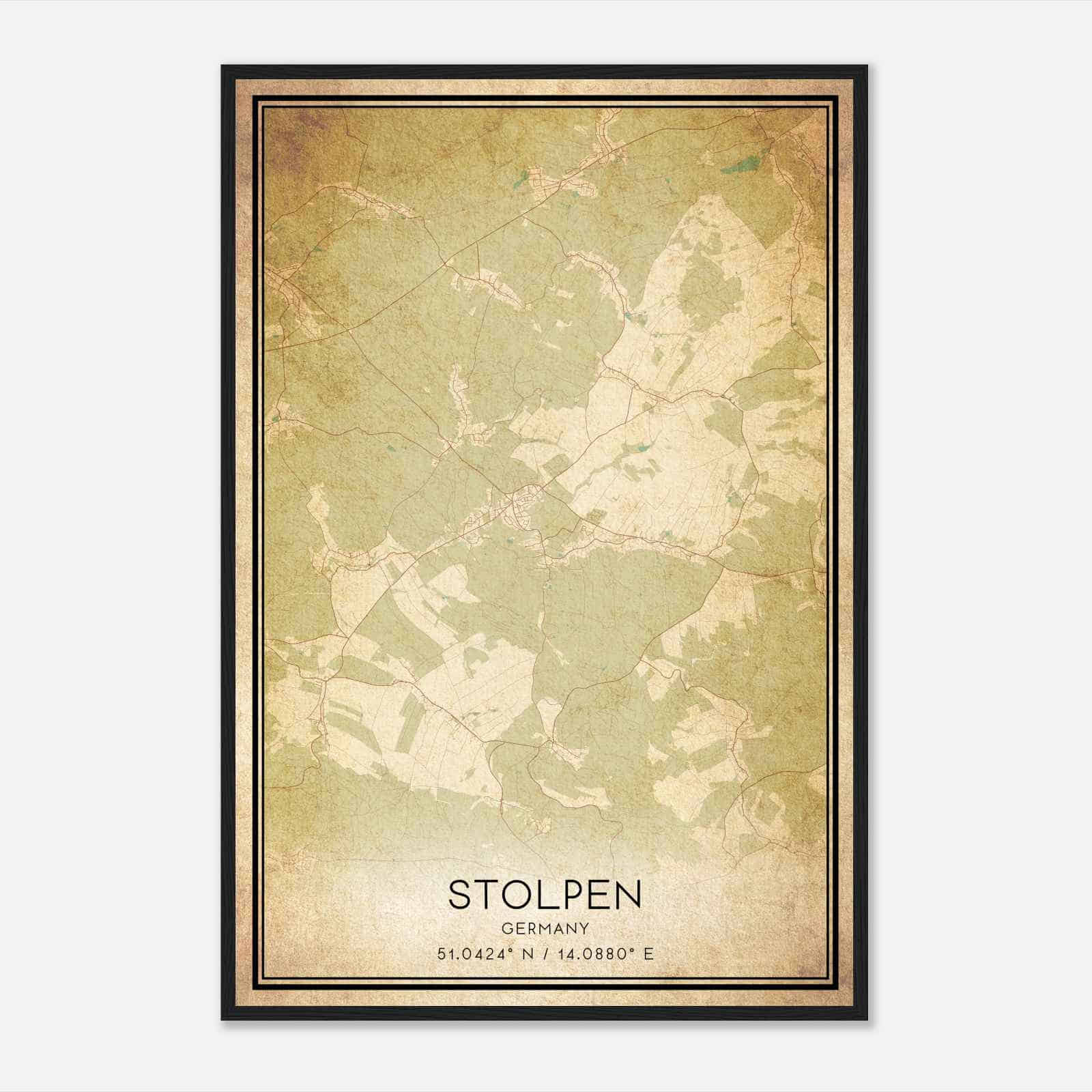 Vintage Stolpen Germany Map Poster, Stolpen City Road Wall Art Print