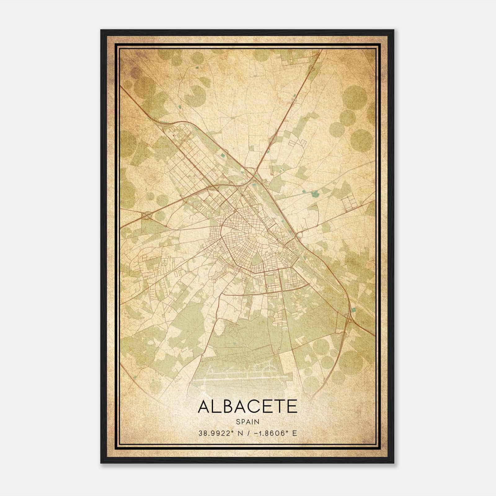 Vintage Albacete Spain Map Poster, Albacete City Road Wall Art Print