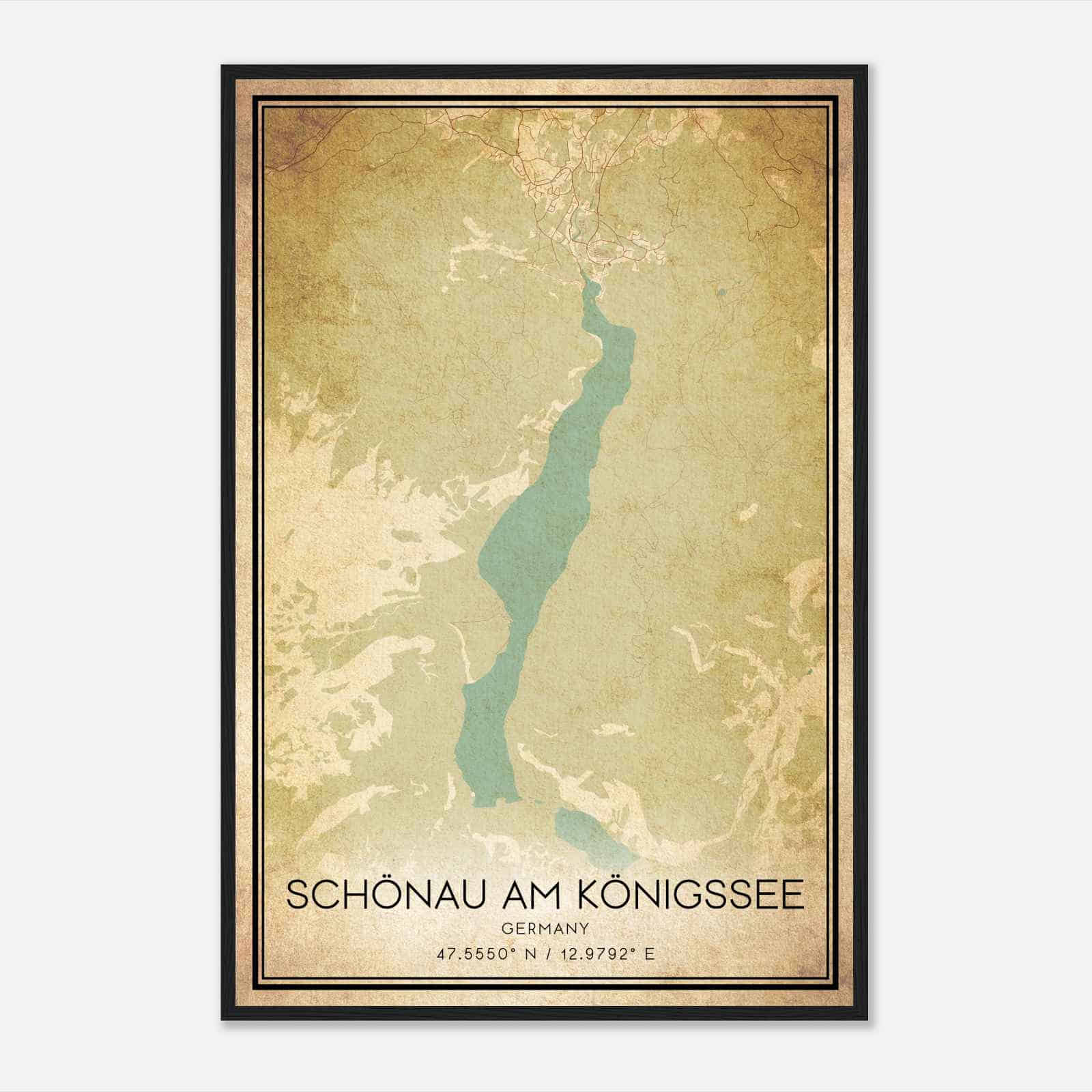 Vintage Konigsee Germany Map Poster, Konigsee City Road Wall Art Print