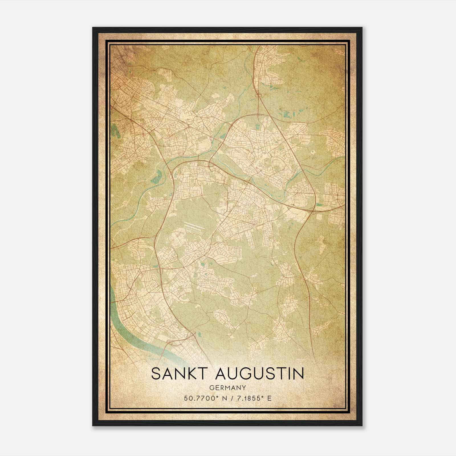 Vintage Sankt Augustin Germany Map Poster, Sankt Augustin City Road Wall Art Print