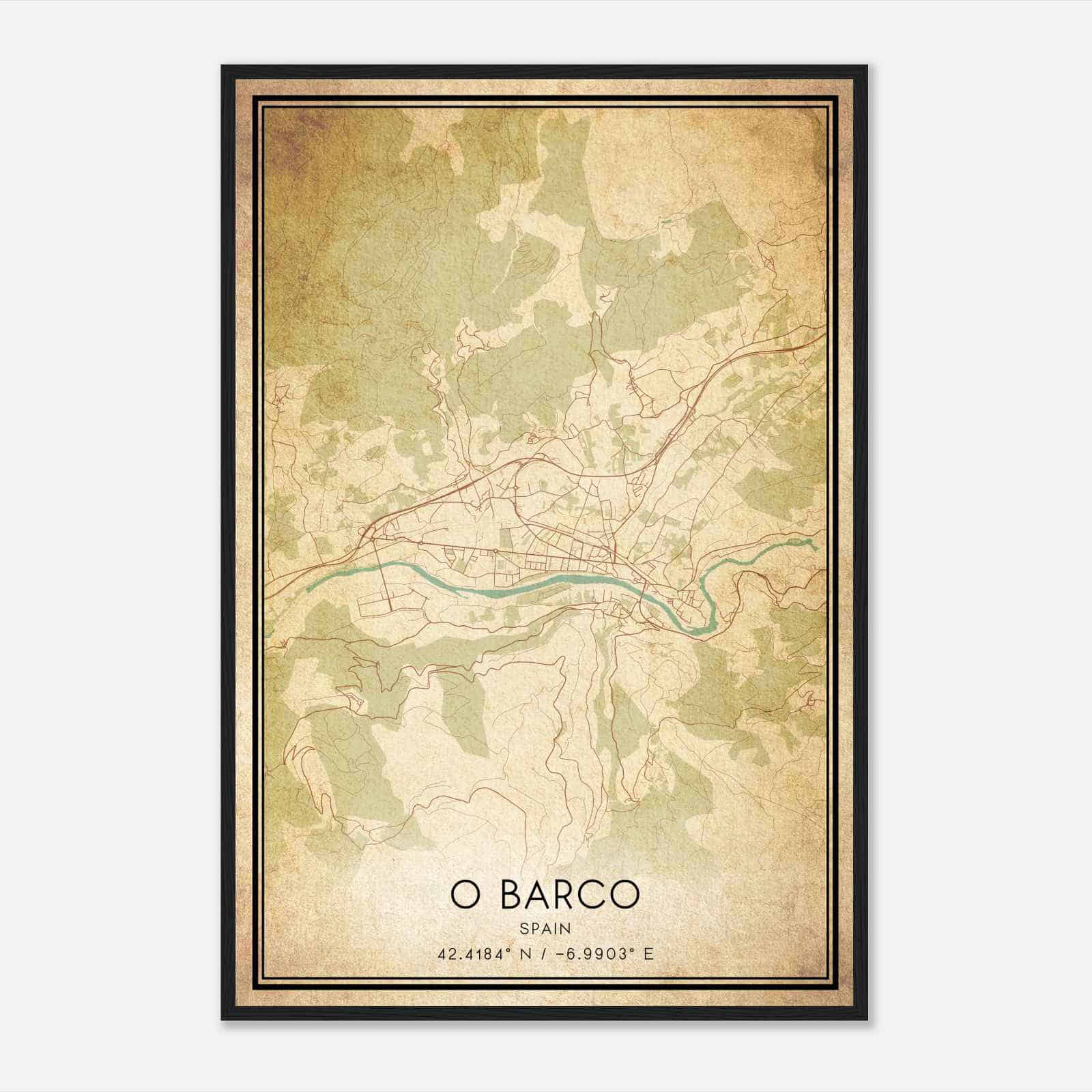 Vintage El Barco de Valdeorras Spain Map Poster, El Barco de Valdeorras City Road Wall Art Print