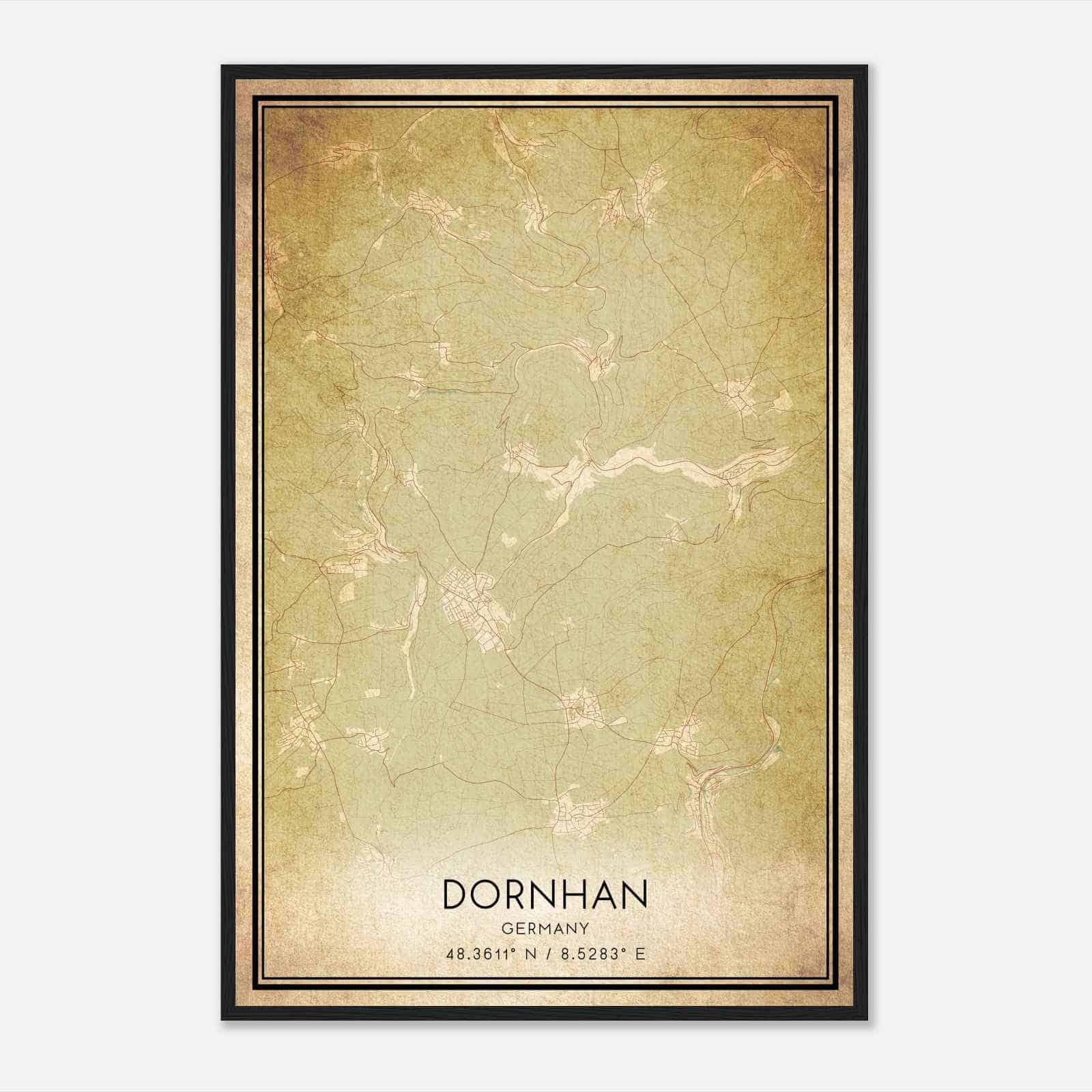 Vintage Dornhan Germany Map Poster, Dornhan City Road Wall Art Print