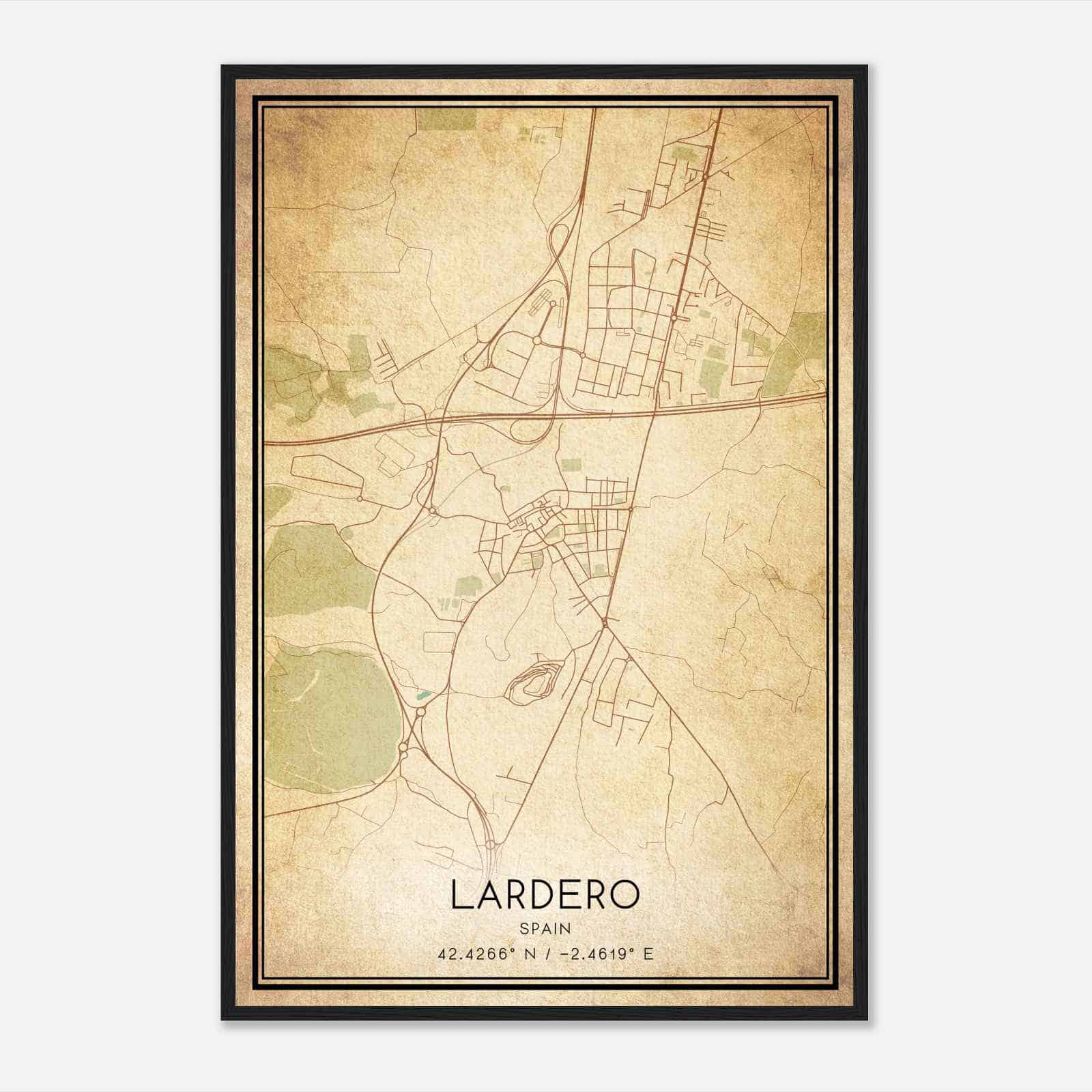 Vintage Lardero Spain Map Poster, Lardero City Road Wall Art Print