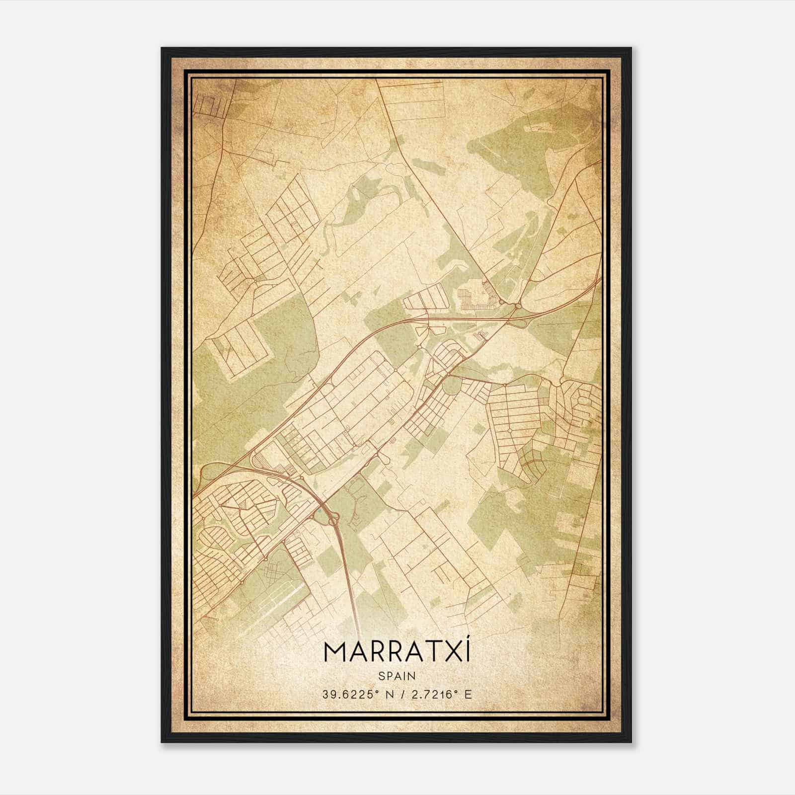 Vintage Marratxi Spain Map Poster, Marratxi City Road Wall Art Print