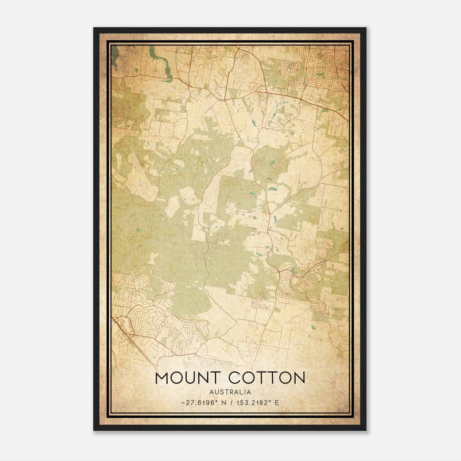 Vintage Mount Cotton Australia Map Poster, Mount Cotton City Road Wall Art Print