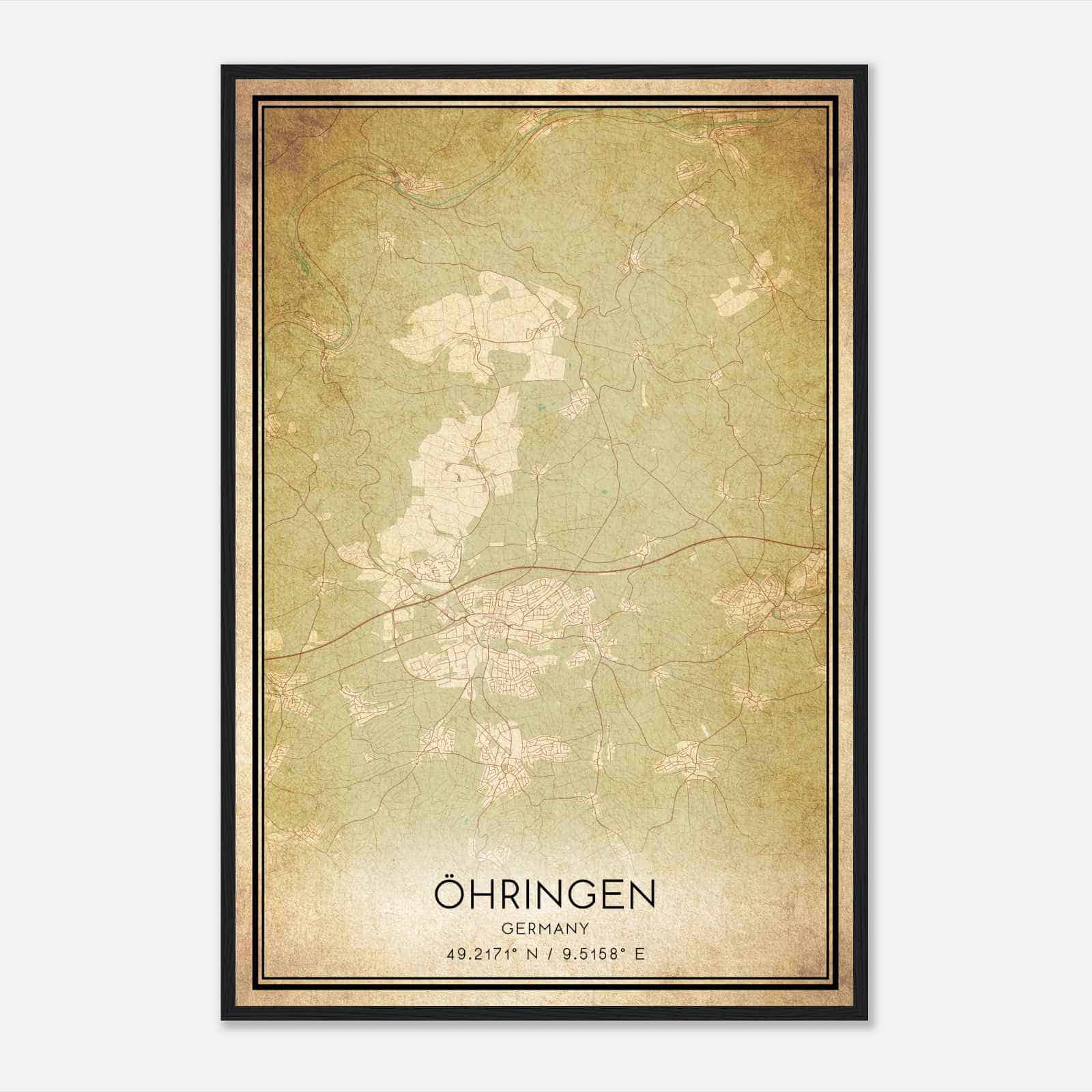 Vintage Ohringen Germany Map Poster, Ohringen City Road Wall Art Print