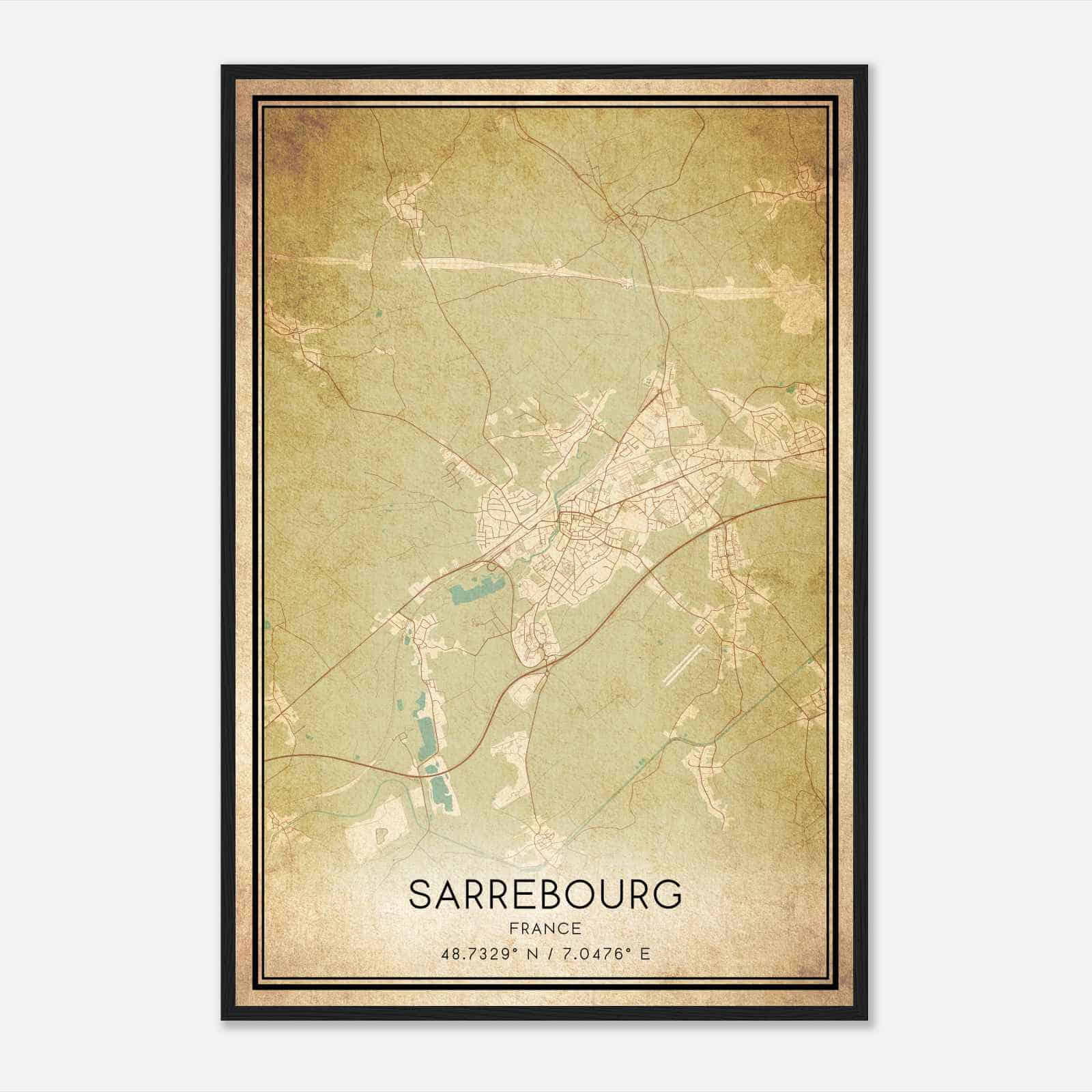 Vintage Sarrebourg France Map Poster, Sarrebourg City Road Wall Art Print
