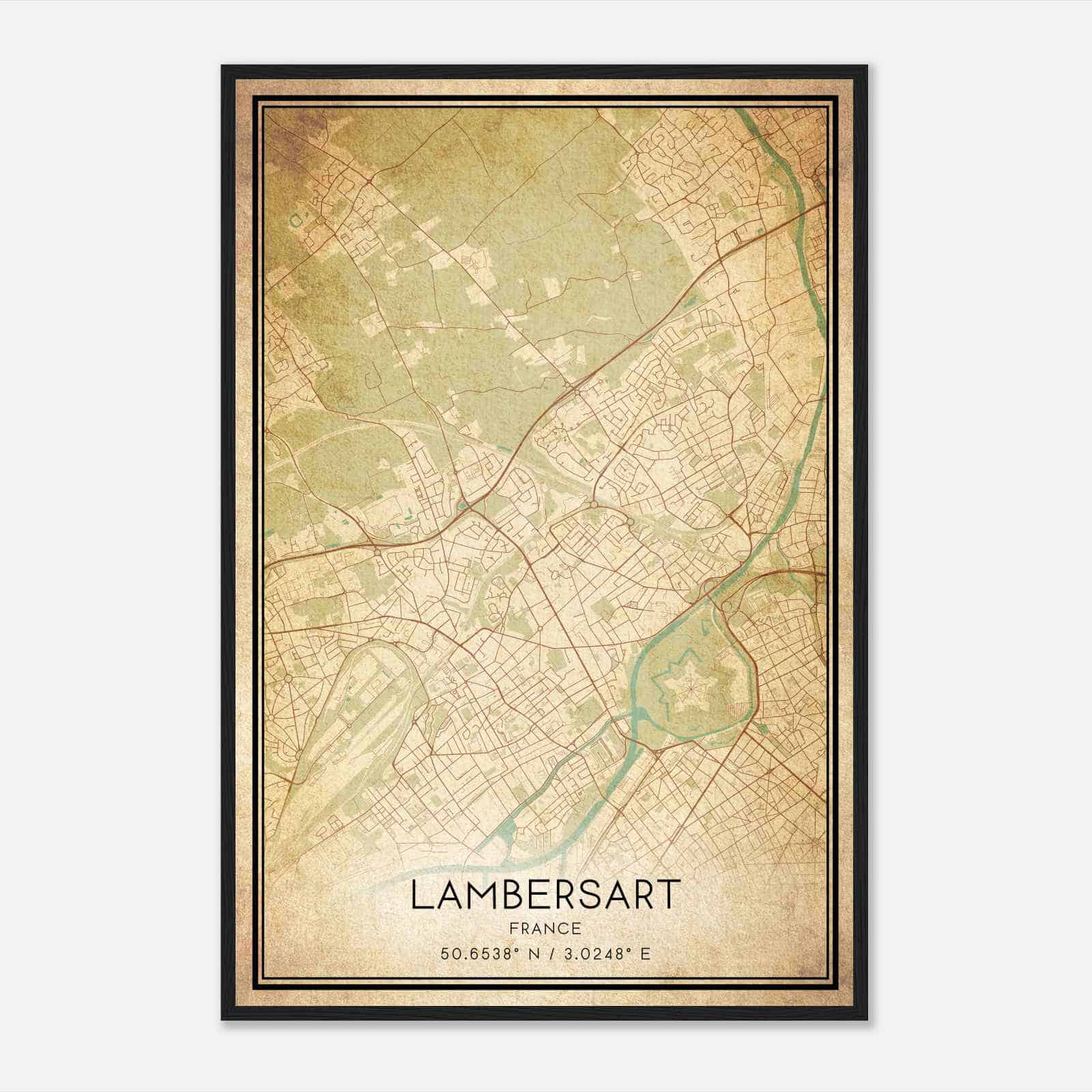 Vintage Lambersart France Map Poster, Lambersart City Road Wall Art Print