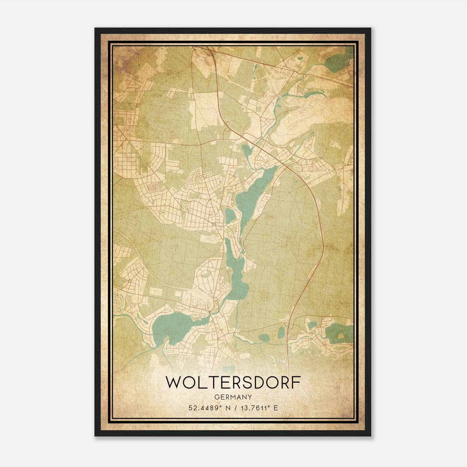 Vintage Woltersdorf Germany Map Poster, Woltersdorf City Road Wall Art Print
