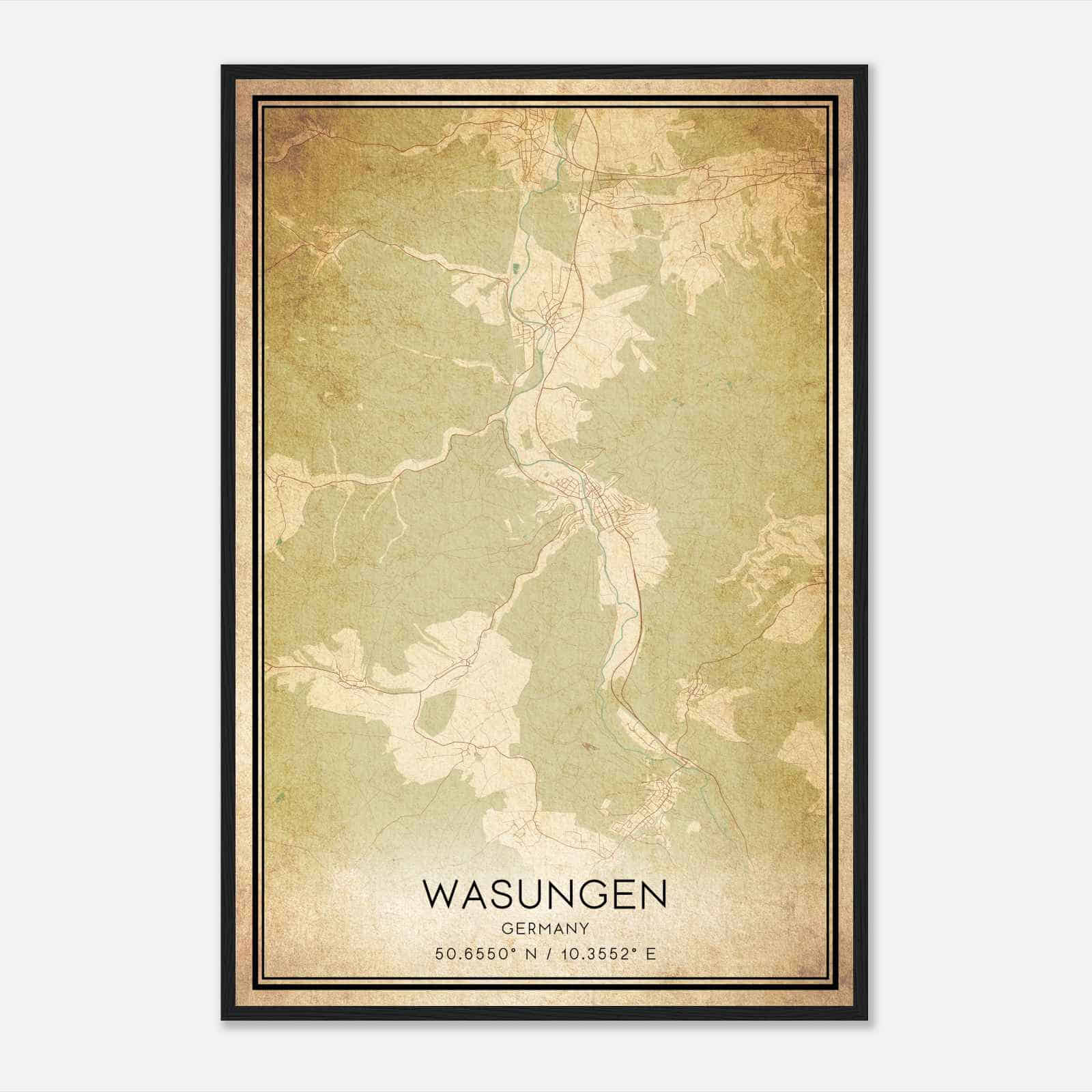 Vintage Wasungen Germany Map Poster, Wasungen City Road Wall Art Print