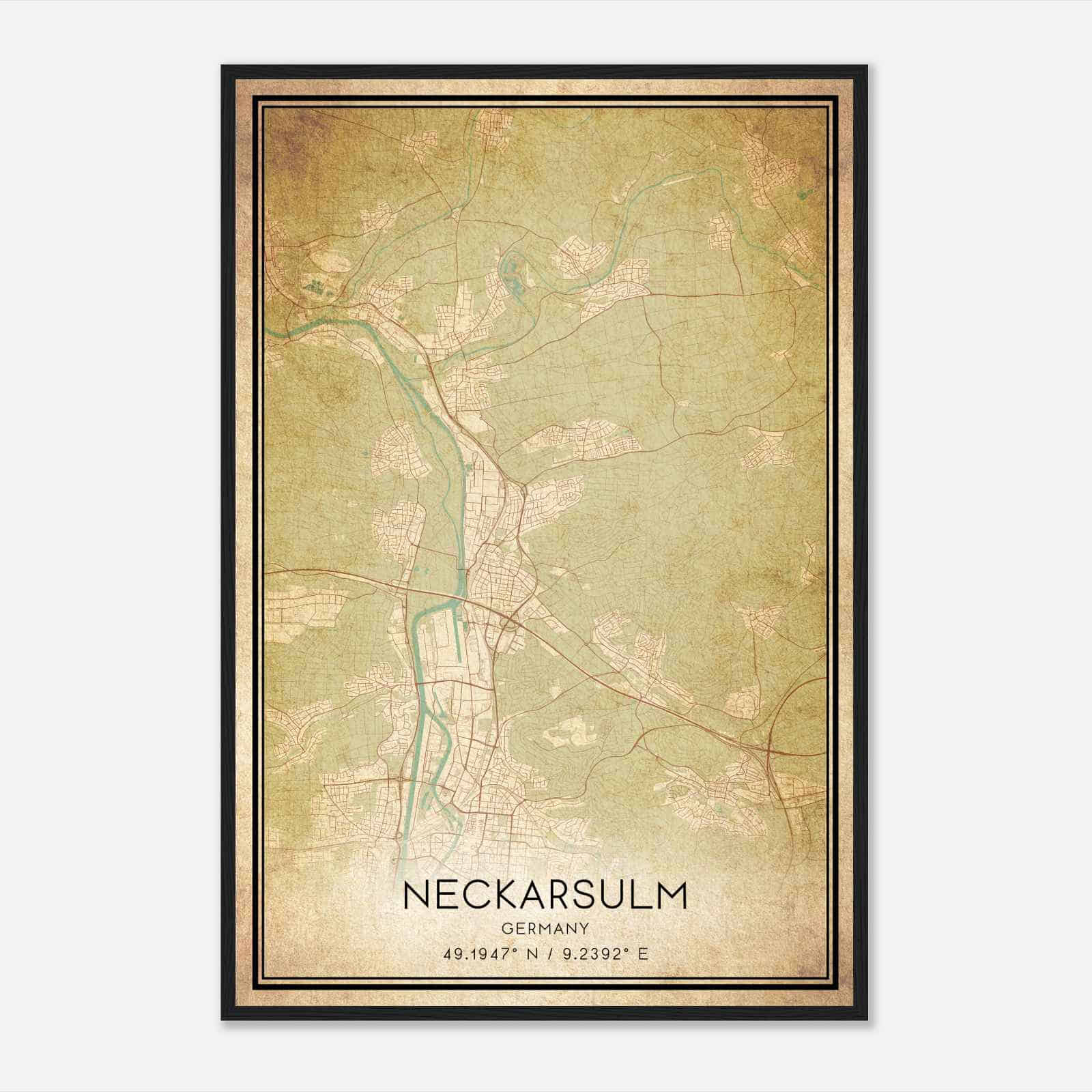 Vintage Neckarsulm Germany Map Poster, Neckarsulm City Road Wall Art Print