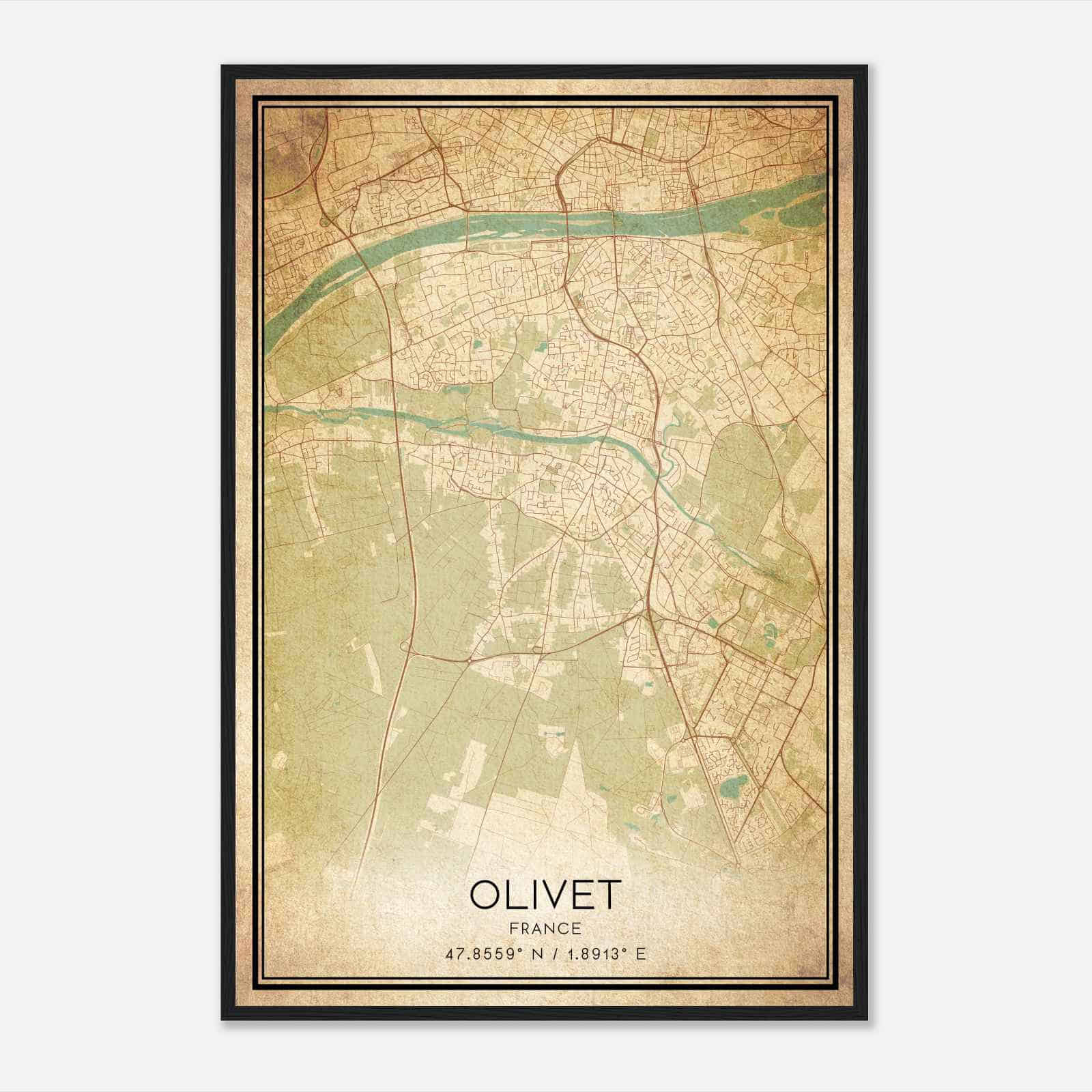 Vintage Olivet France Map Poster, Olivet City Road Wall Art Print