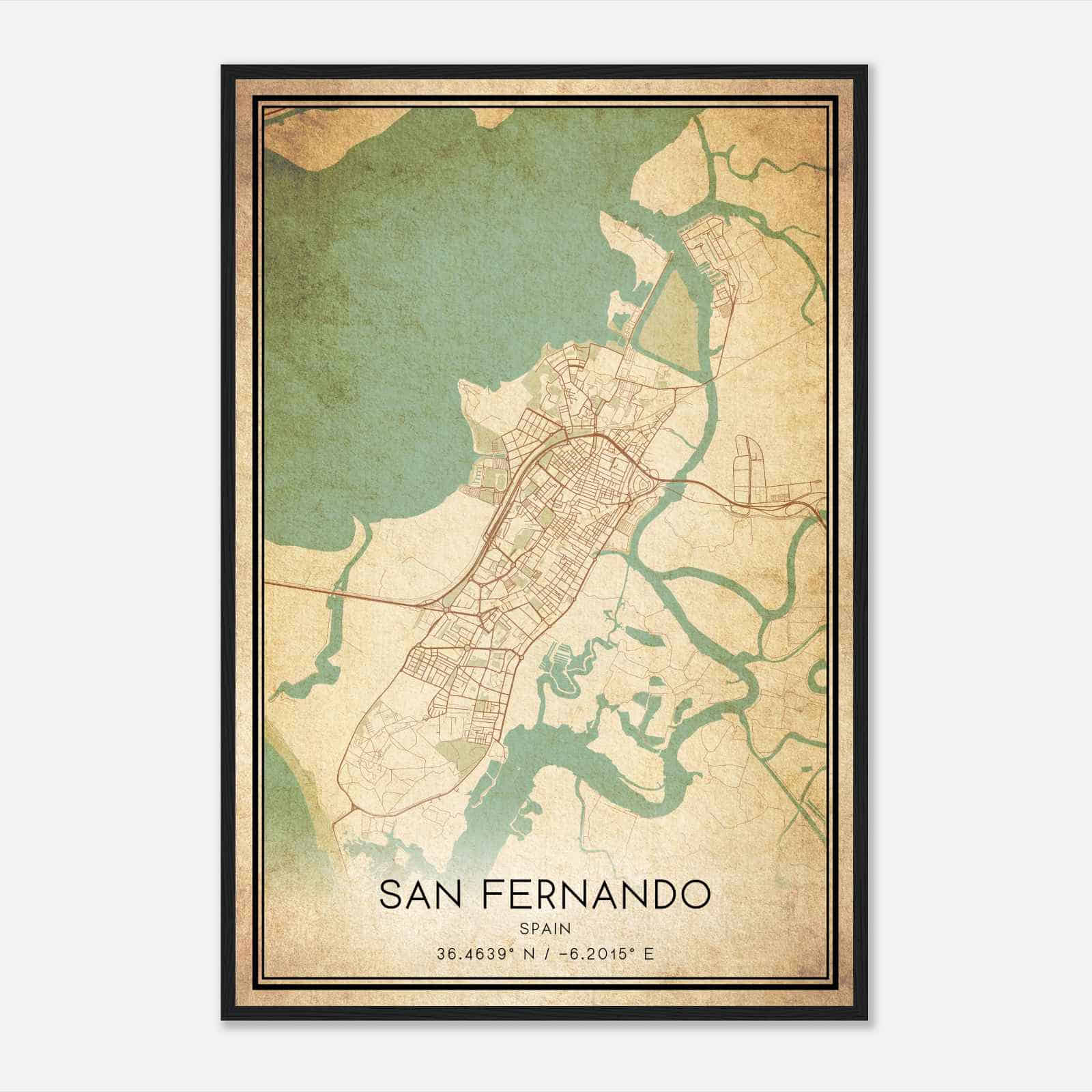 Vintage San Fernando Spain Map Poster, San Fernando City Road Wall Art Print