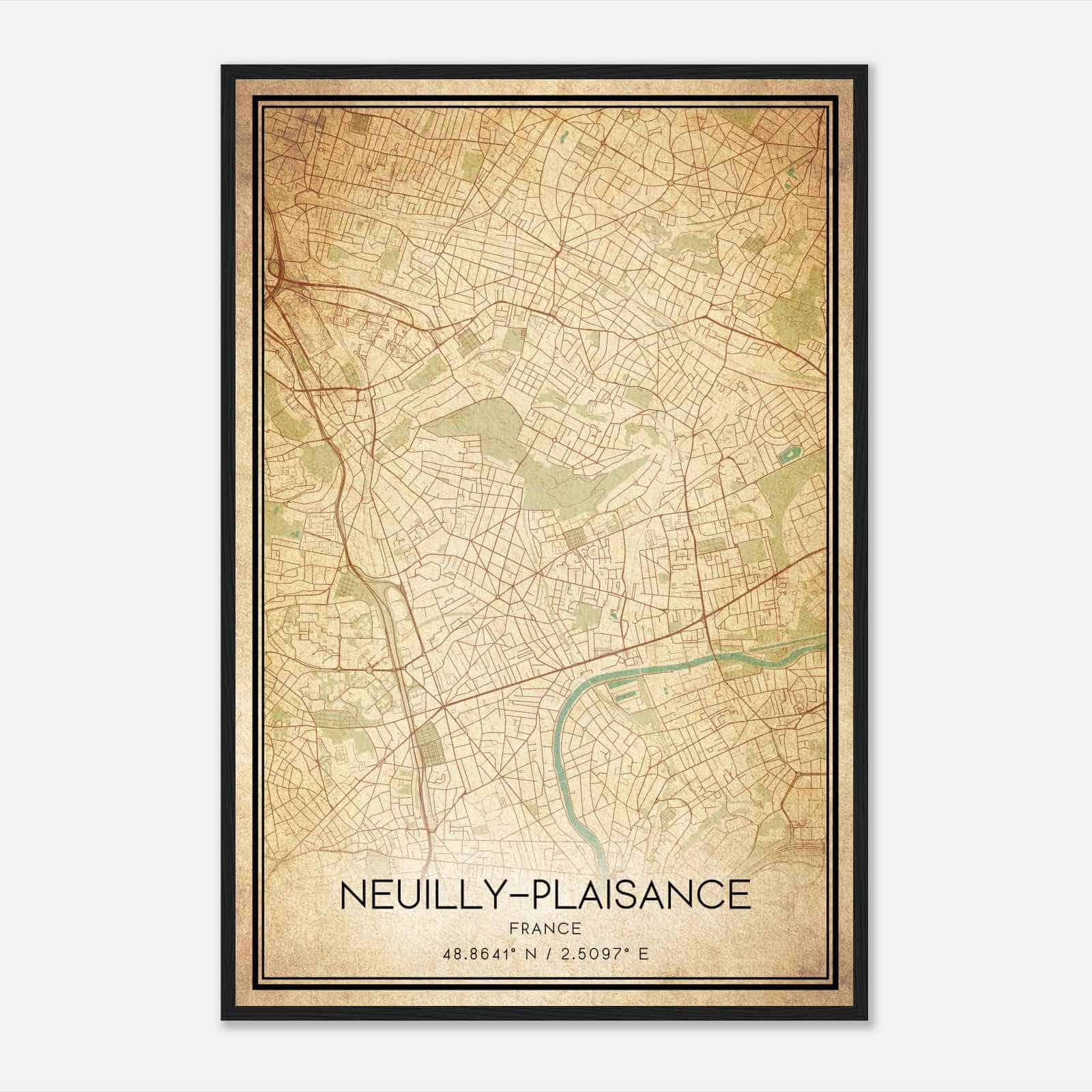 Vintage Neuilly-Plaisance France Map Poster, Neuilly-Plaisance City Road Wall Art Print