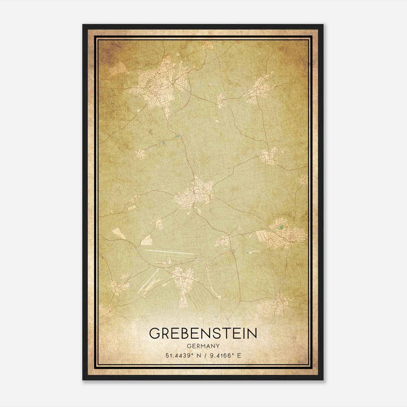 Vintage Grebenstein Germany Map Poster, Grebenstein City Road Wall Art Print
