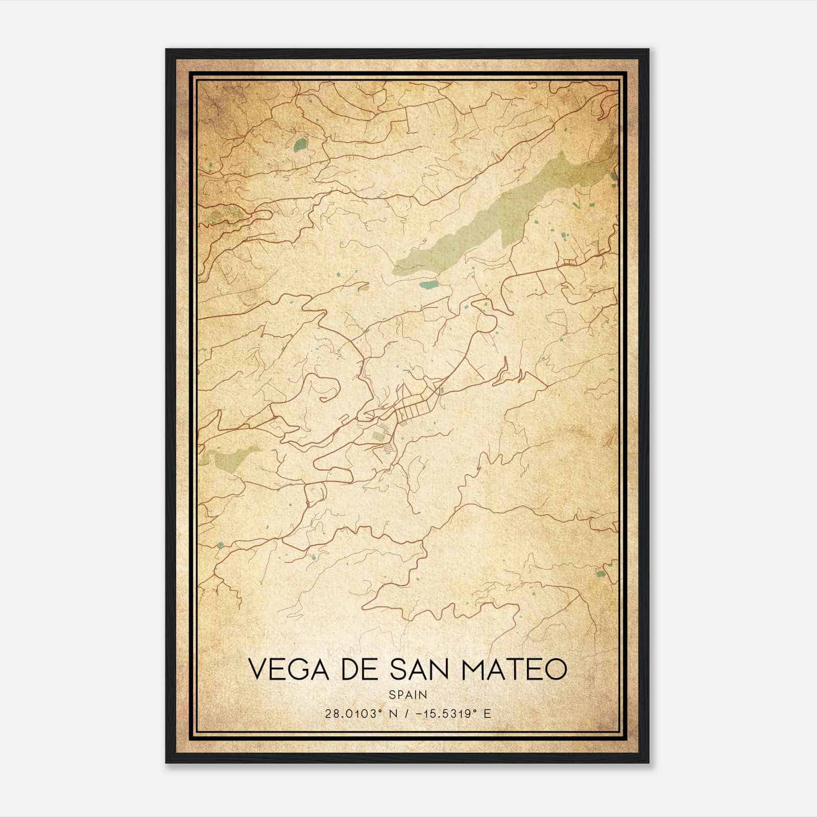 Vintage Vega de San Mateo Spain Map Poster, Vega de San Mateo City Road Wall Art Print