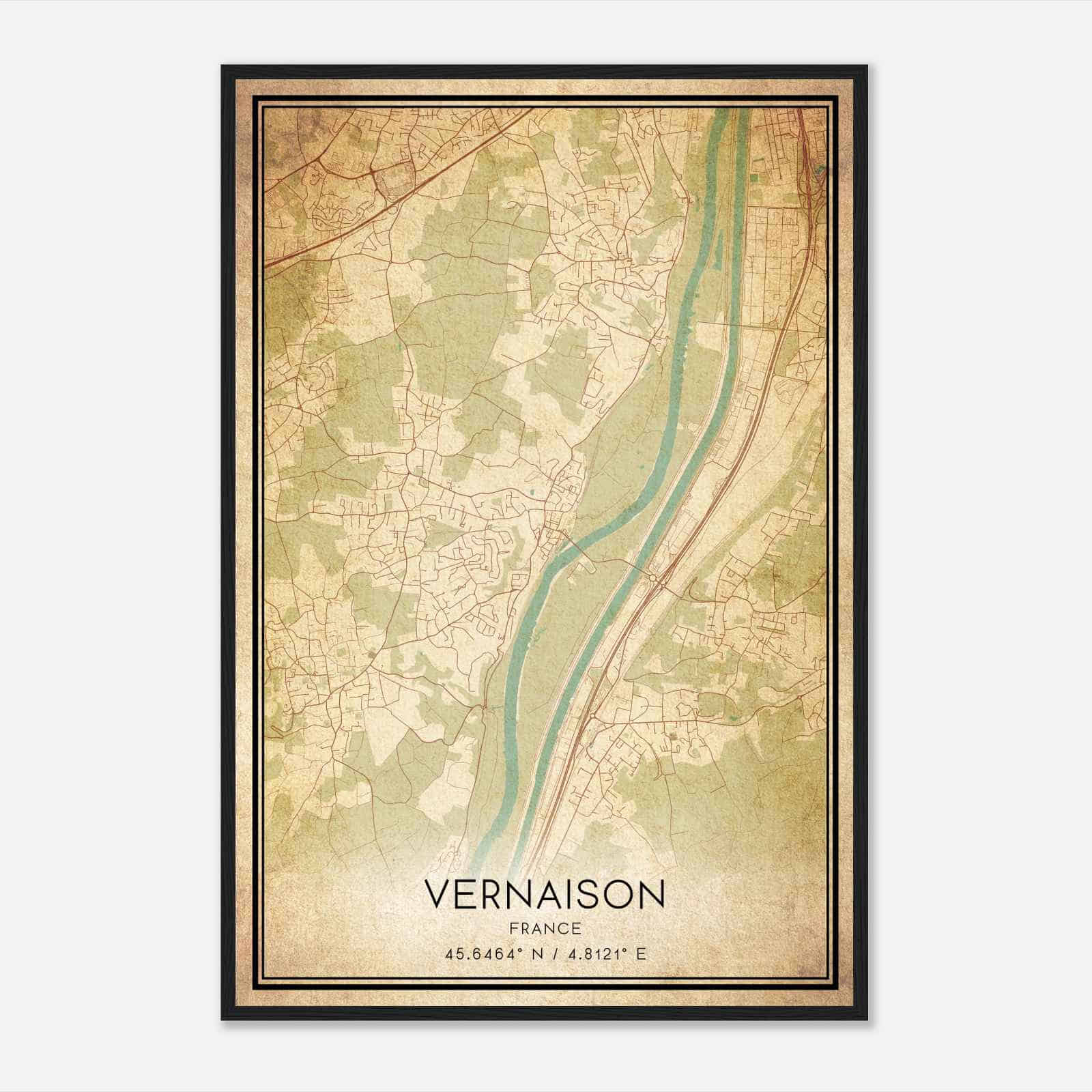 Vintage Vernaison France Map Poster, Vernaison City Road Wall Art Print