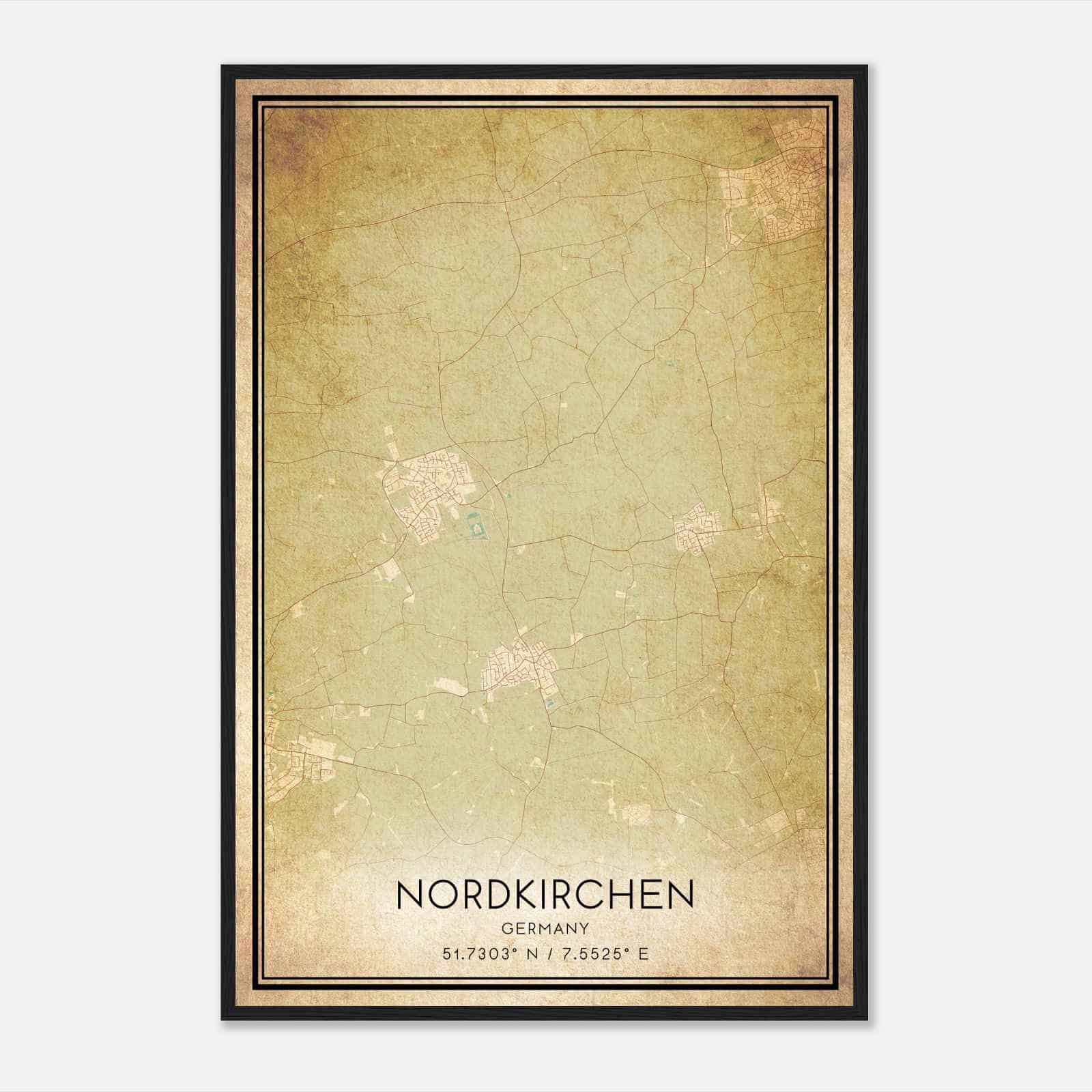 Vintage Nordkirchen Germany Map Poster, Nordkirchen City Road Wall Art Print
