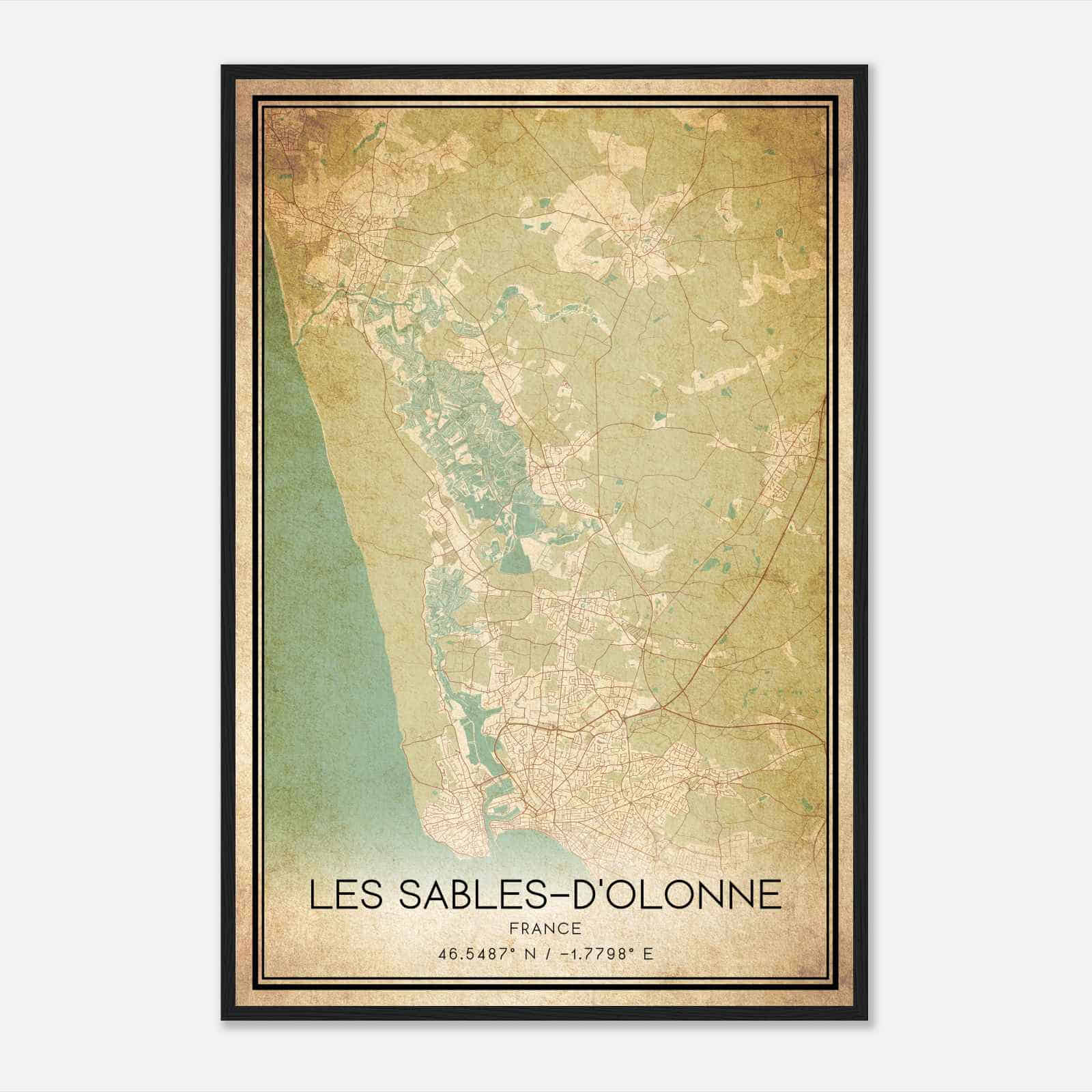Vintage Olonne-sur-Mer France Map Poster, Olonne-sur-Mer City Road Wall Art Print