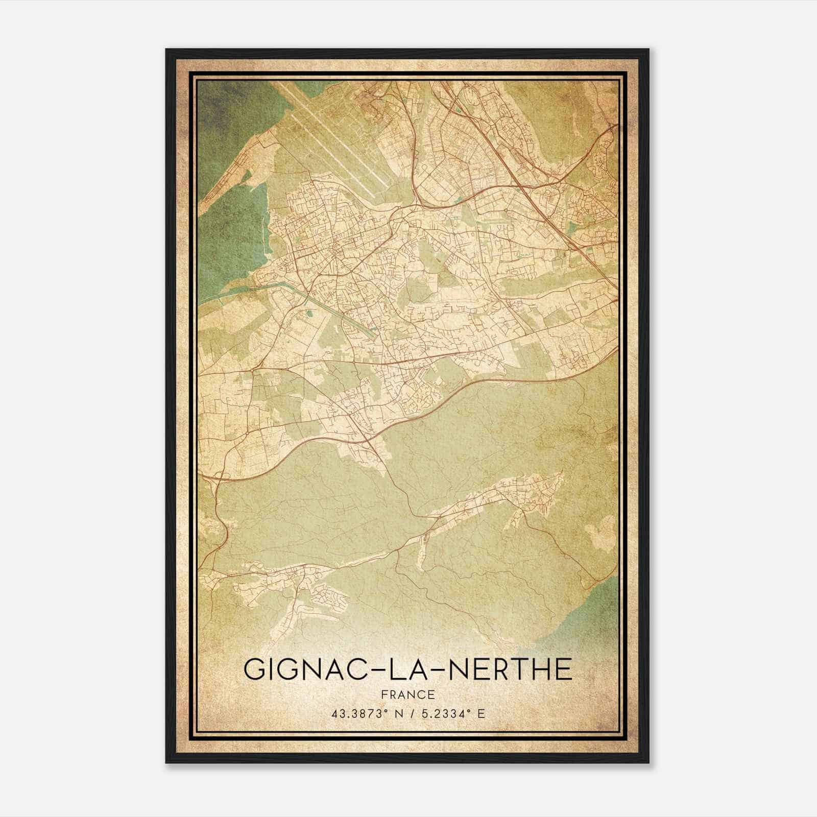 Vintage Gignac-la-Nerthe France Map Poster, Gignac-la-Nerthe City Road Wall Art Print