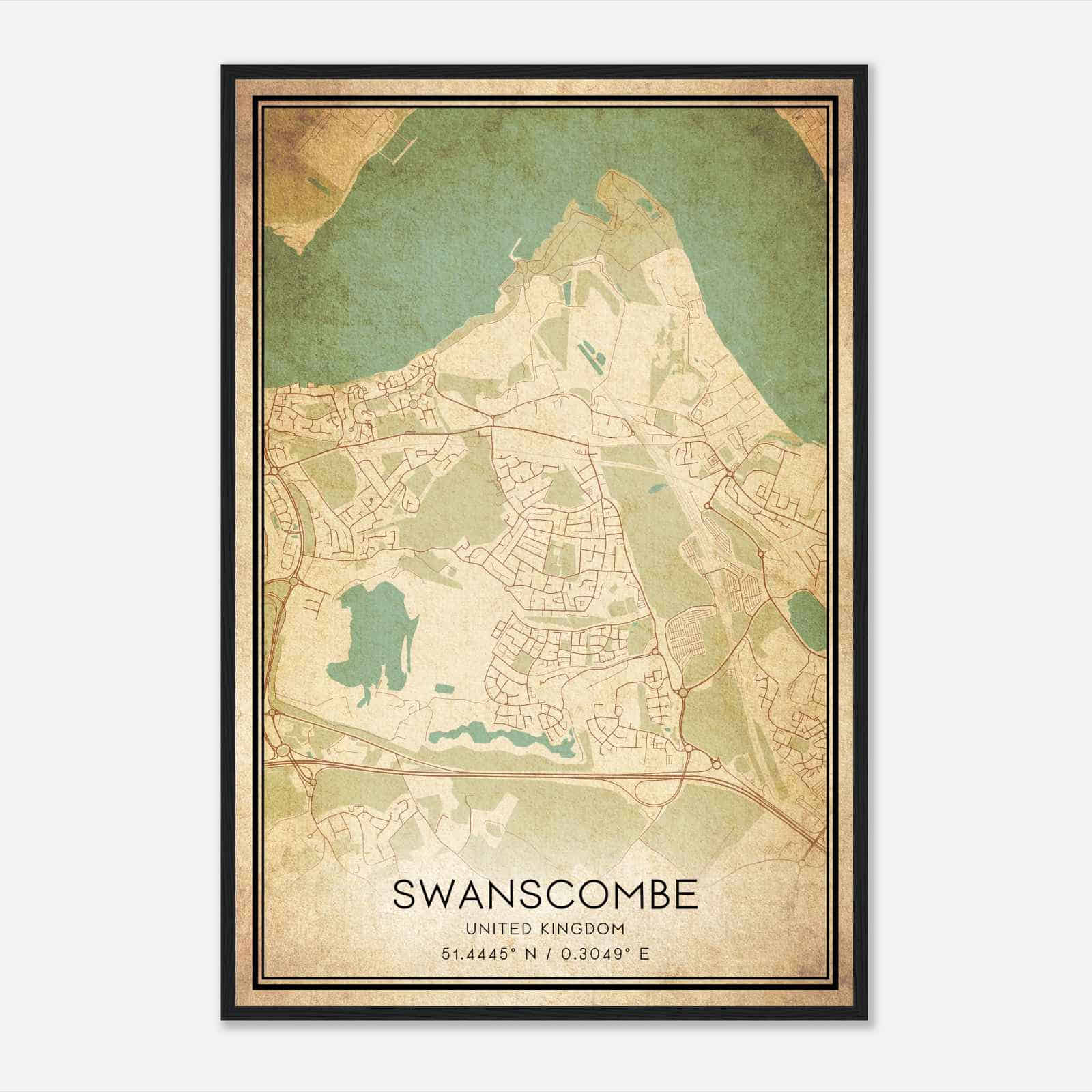 Vintage Swanscombe United Kingdom Map Poster, Swanscombe City Road Wall Art Print Vintage Swanscombe United Kingdom Map Poster, Swanscombe City Road Wall Art Print