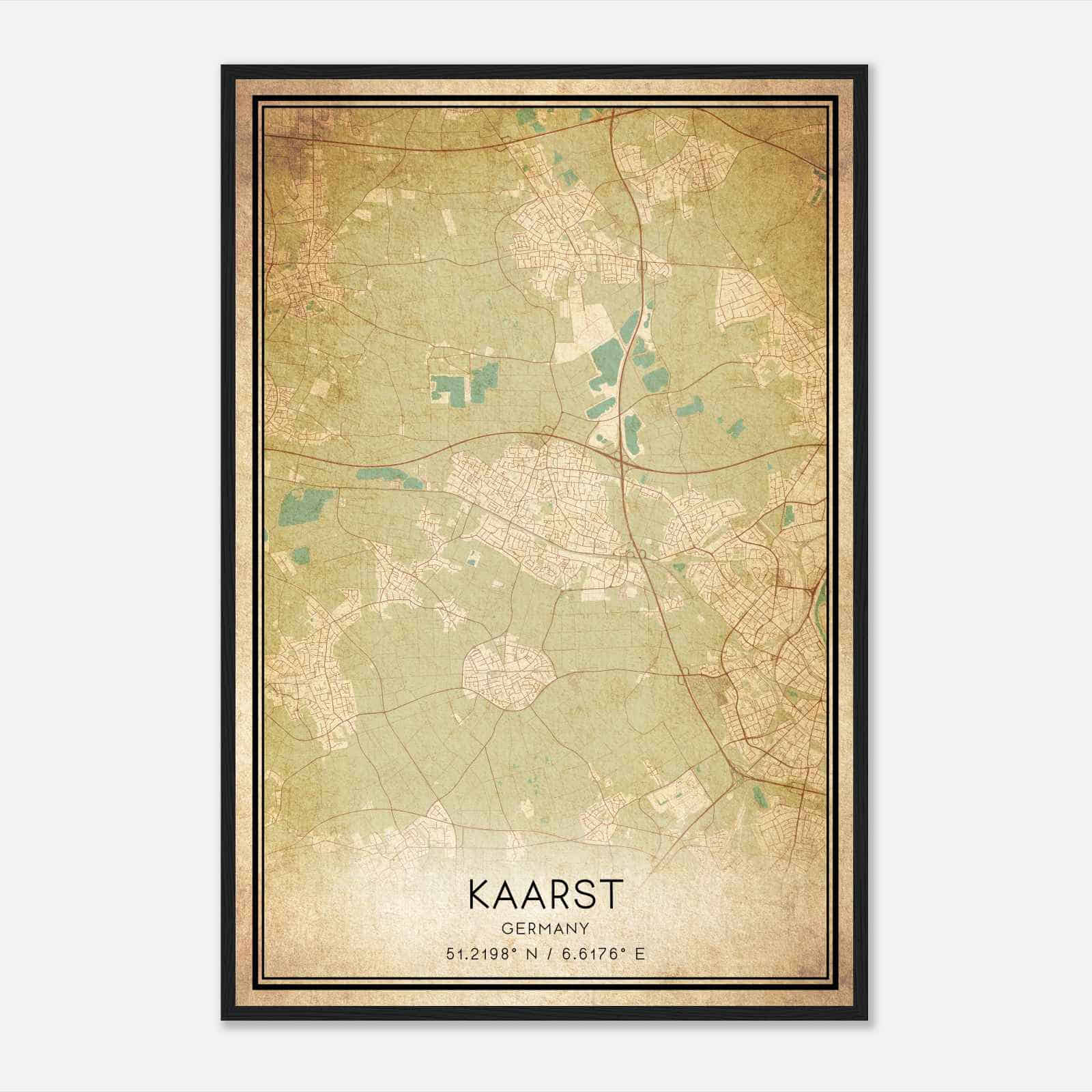 Vintage Kaarst Germany Map Poster, Kaarst City Road Wall Art Print