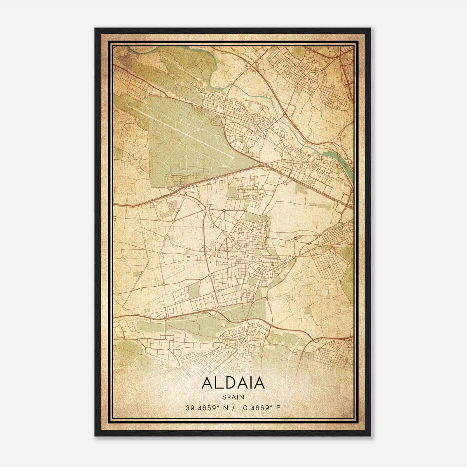 Vintage Aldaya Spain Map Poster, Aldaya City Road Wall Art Print