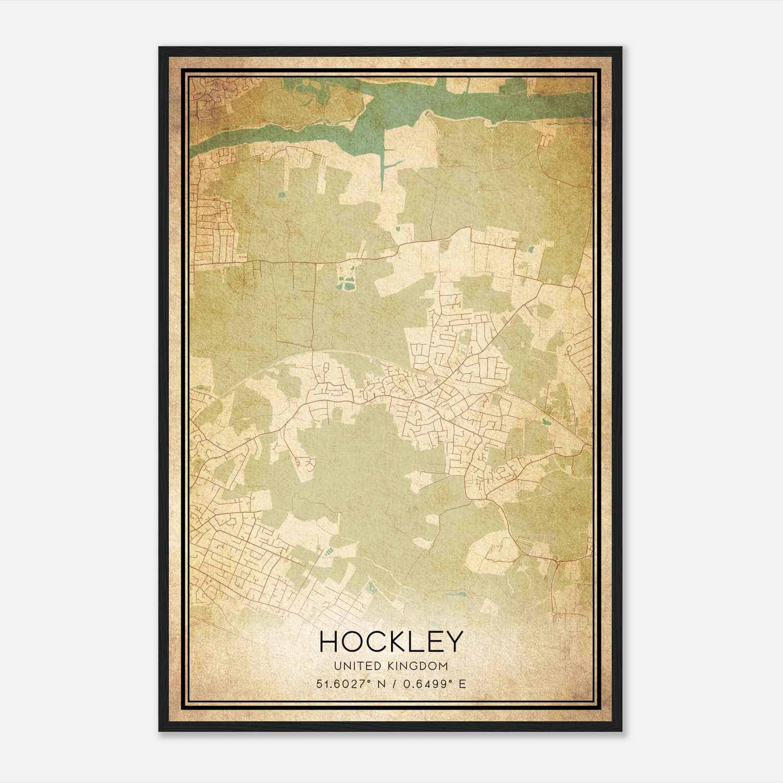 Vintage Hockley United Kingdom Map Poster, Hockley City Road Wall Art Print